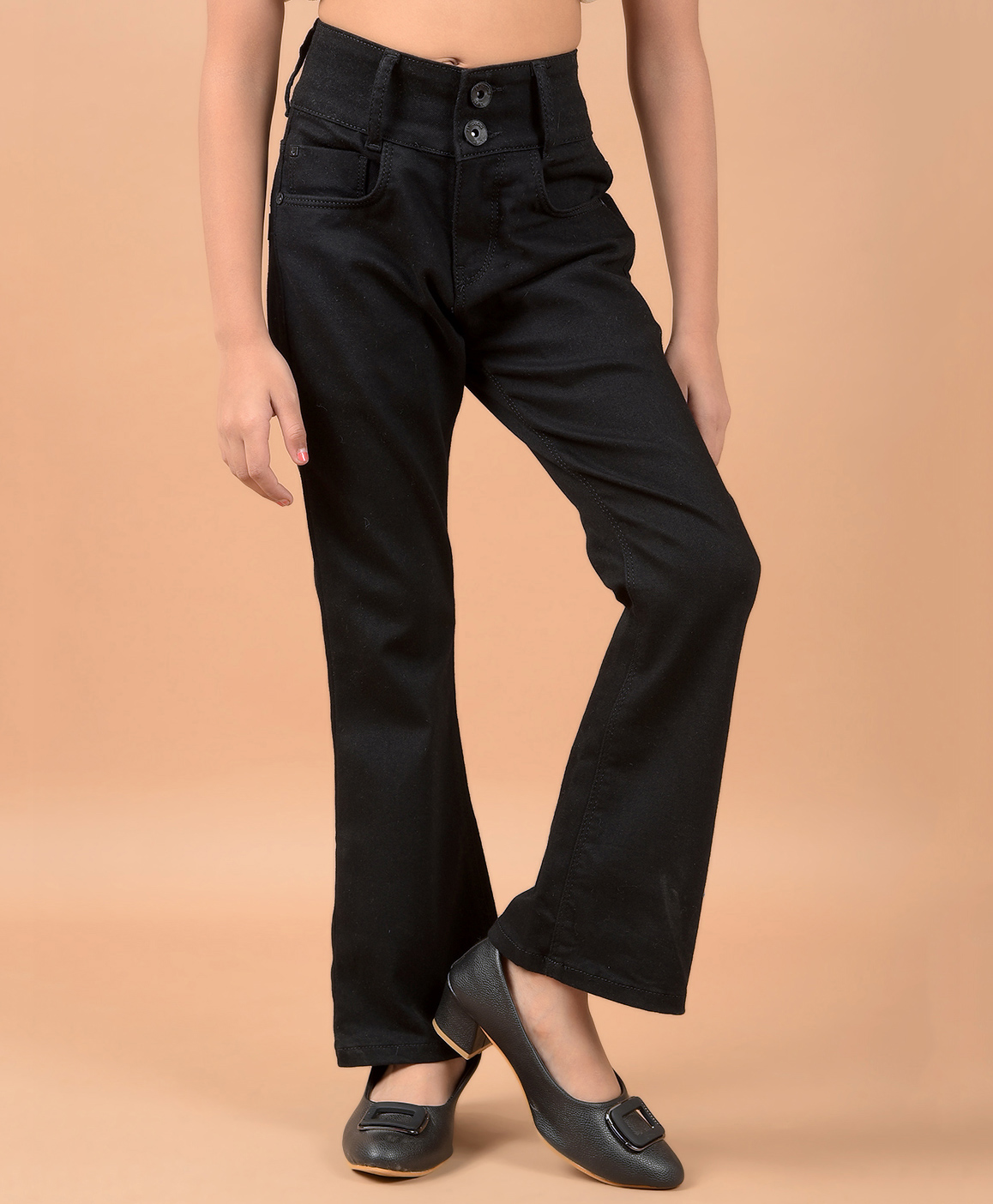 CRIMSOUNE CLUB Bootcut High Waist Solid Jeans - Black-image-10