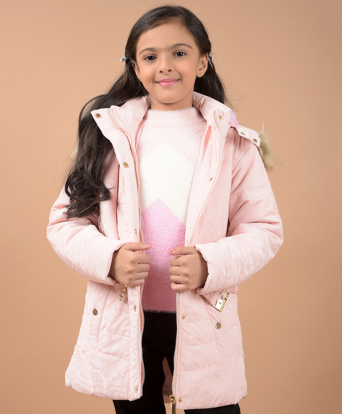 CRIMSOUNE CLUB Full Sleeves Marble Designed Hooded Jacket - Peach-picture-16