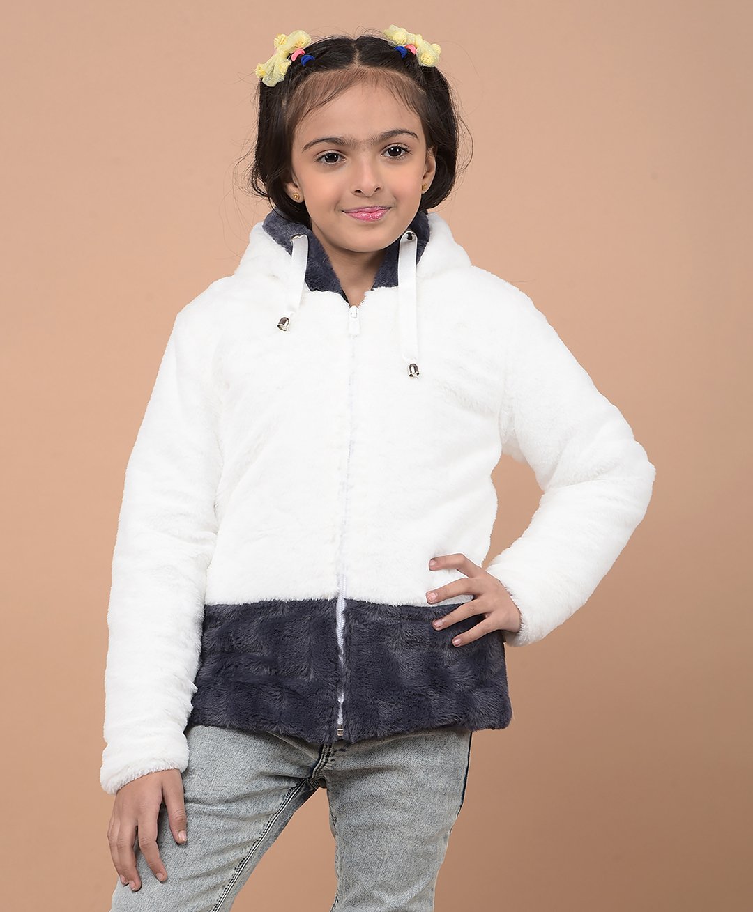 CRIMSOUNE CLUB Full Sleeves Tassels Detailed Colour Blocked Hooded Jacket - White & Grey-picture-14