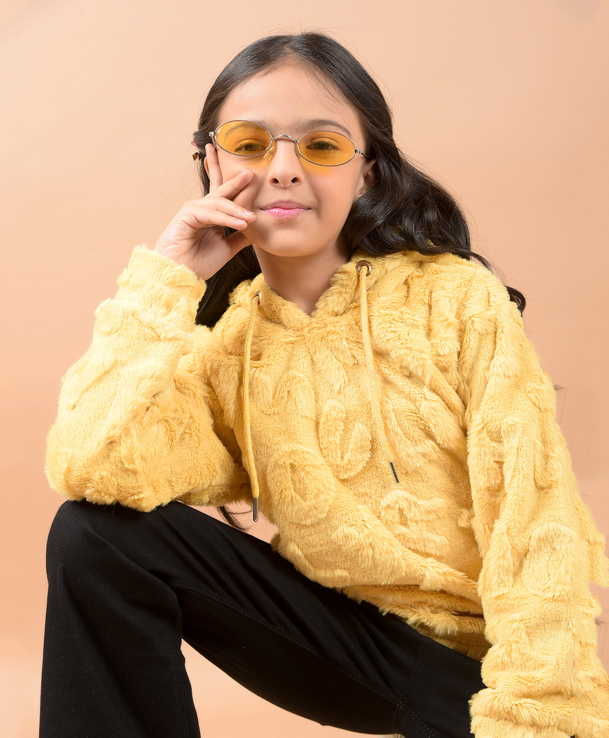 CRIMSOUNE CLUB Full Sleeves Alphabets Embroidered Hooded Sweatshirt - Mustard-picture-25