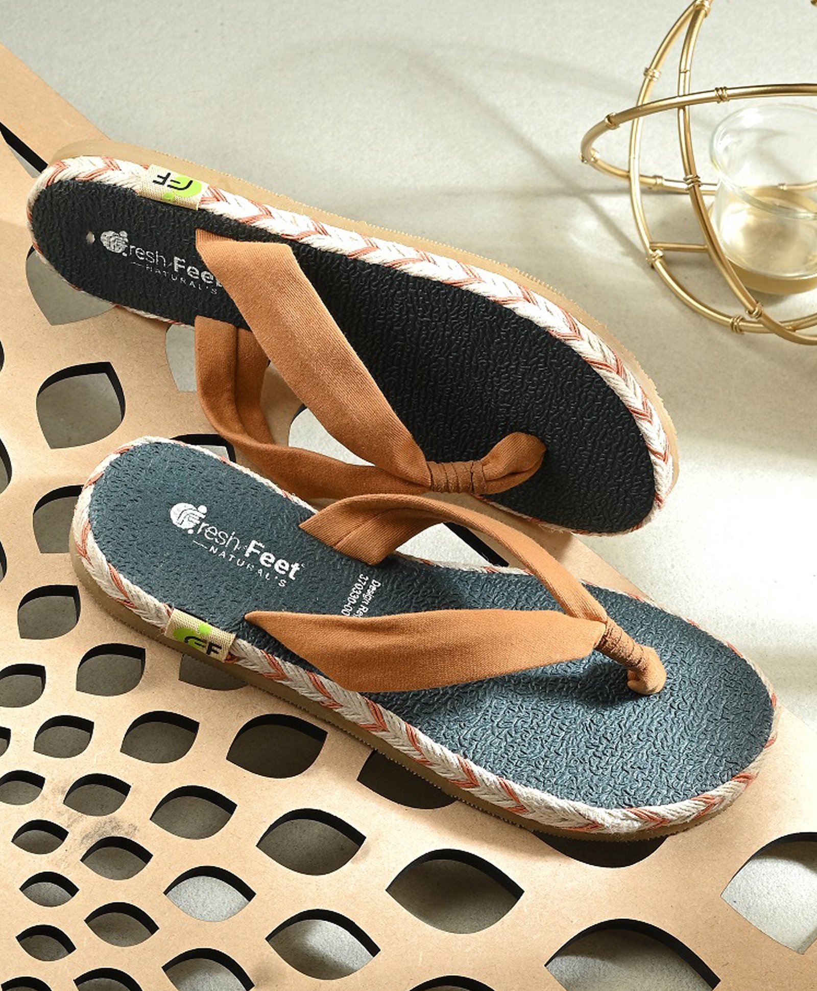 Fresh1947Feet Textured Super Comfortable Flip Flops - Tan & Teal Blue-picture-13