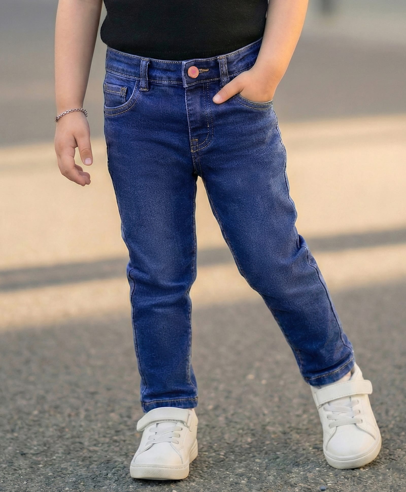 Babyhug Cotton Knit Full Length Washed Jeans With Stretch - Navy Blue-picture-15