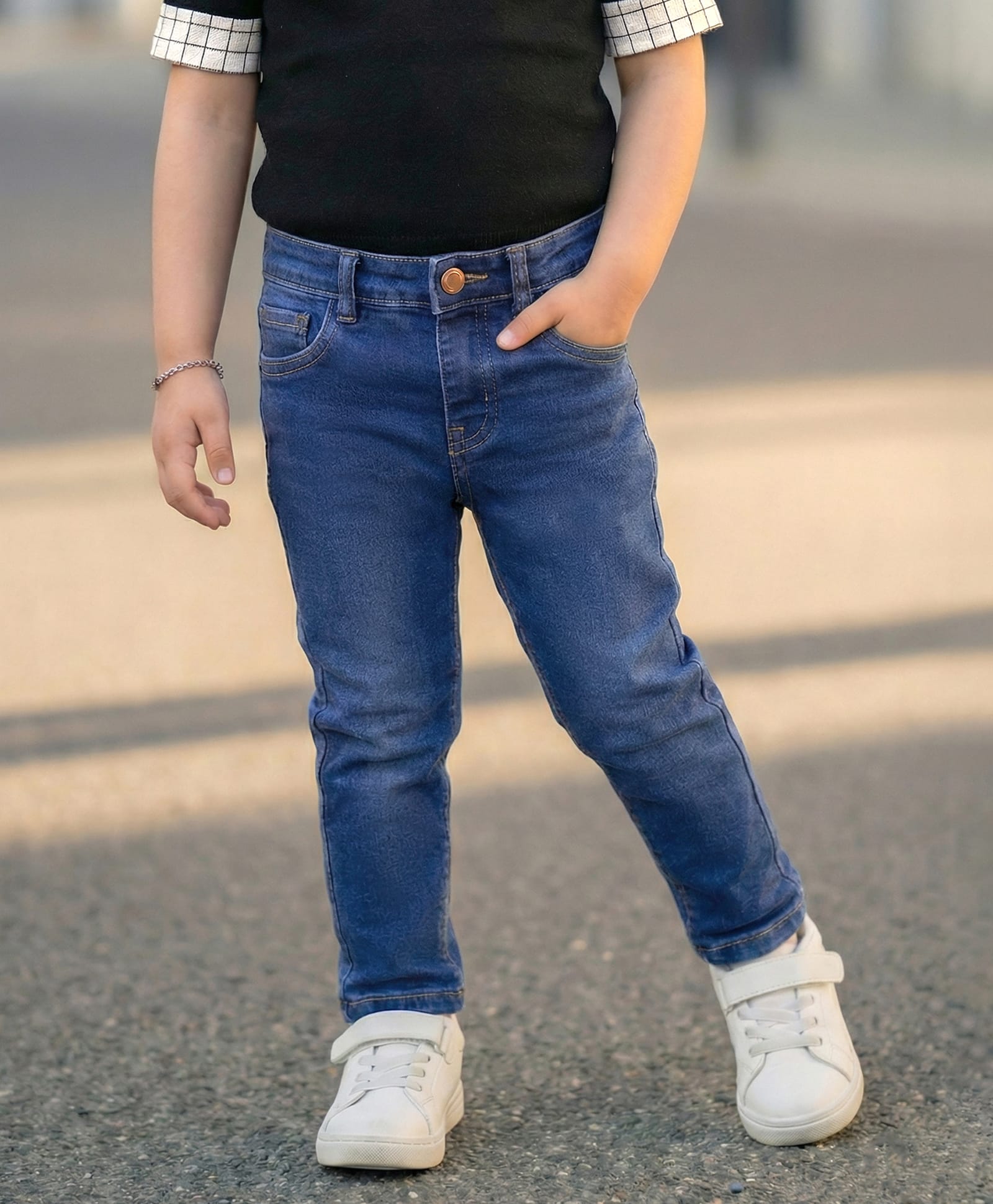 Babyhug Cotton Knit Full Length Washed Jeans With Stretch - Blue-picture-18