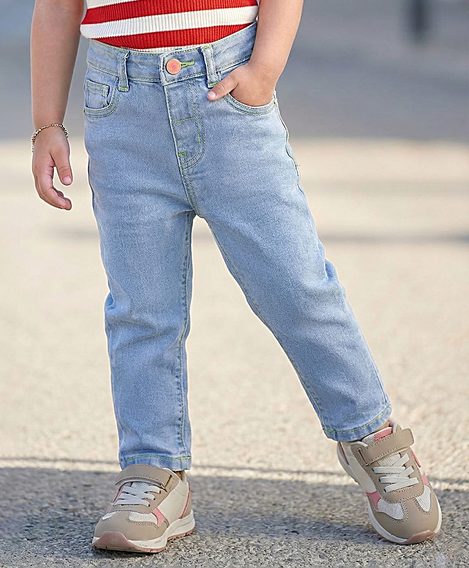 Babyhug Cotton Knit Full Length Washed Jeans With Stretch - Light Blue-picture-13