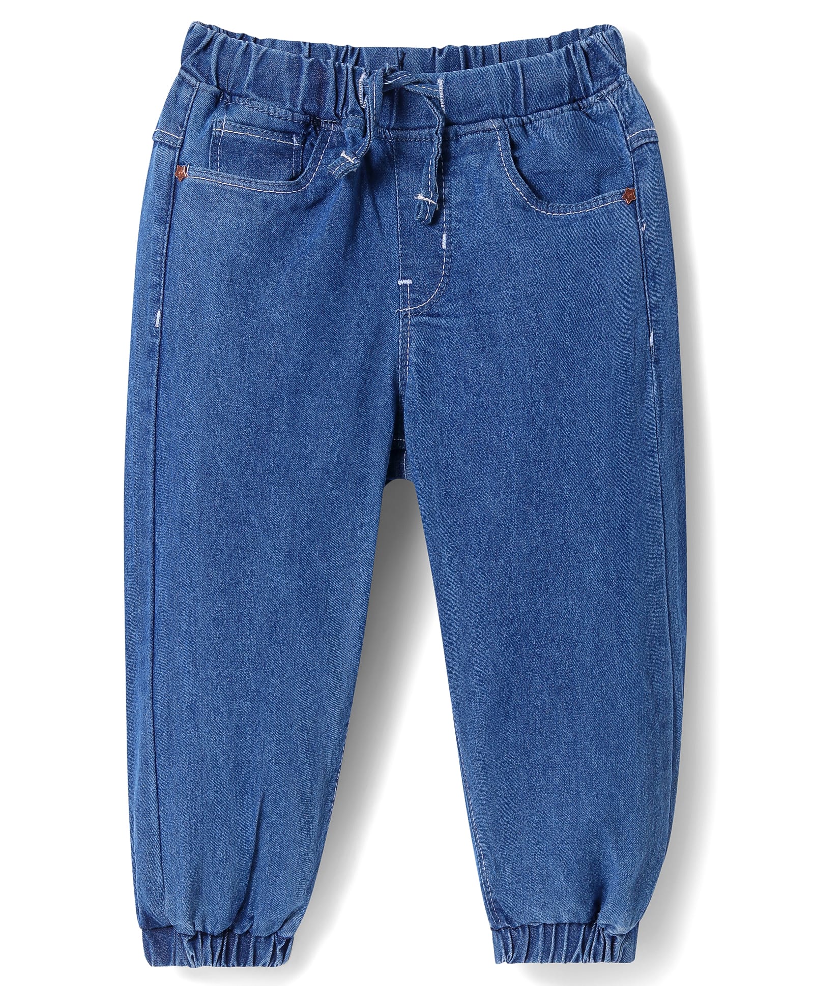 Babyhug Full Length Washed Denim Jeans With Stretch - Medium Blue-image-47