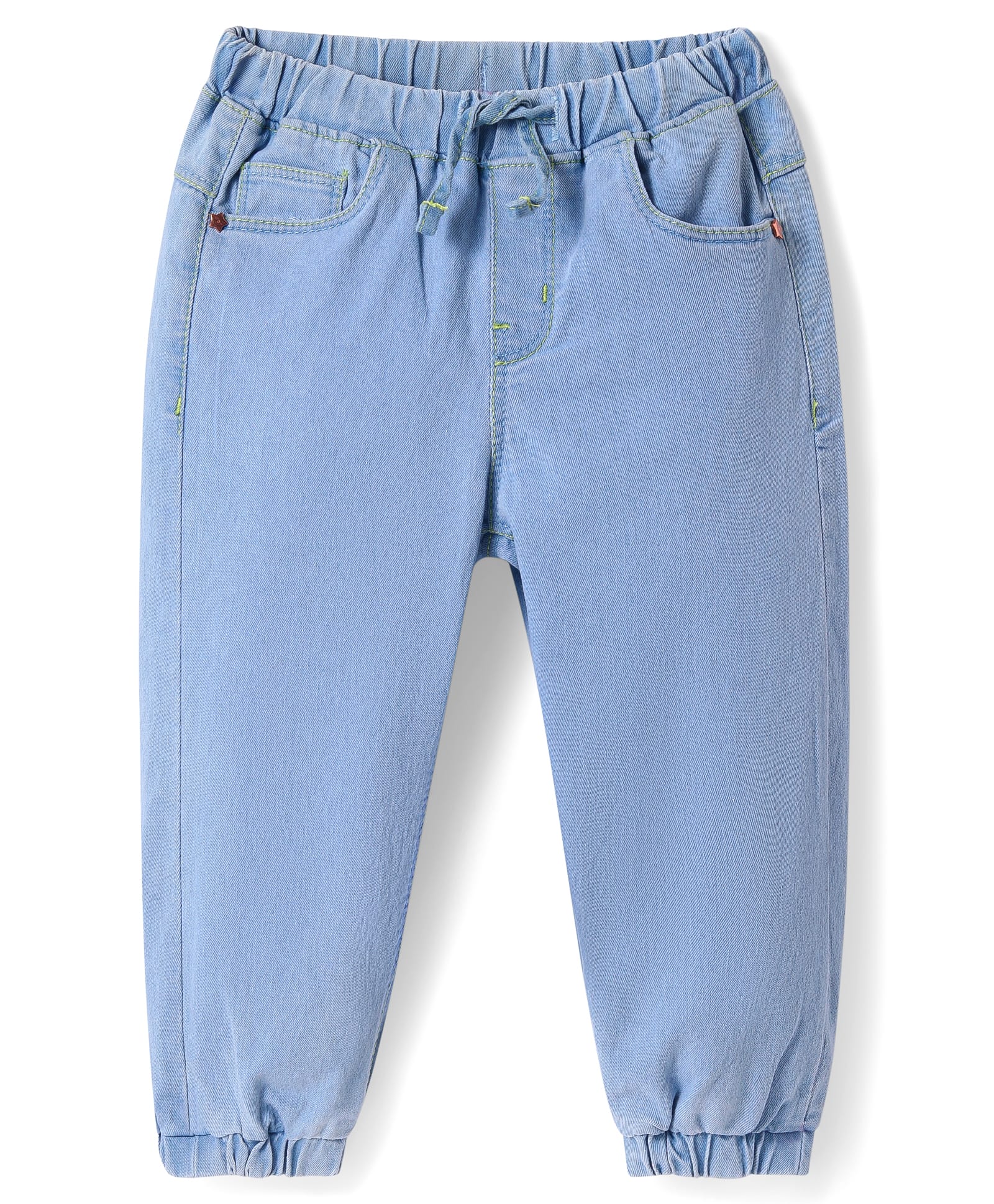 Babyhug Full Length Washed Denim Jeans With Stretch - Light Blue