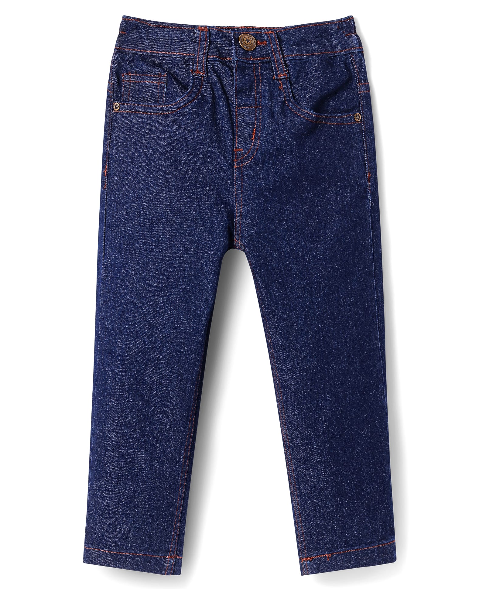 Babyhug Full Length Washed Denim Jeans with Stretch - Dark Blue