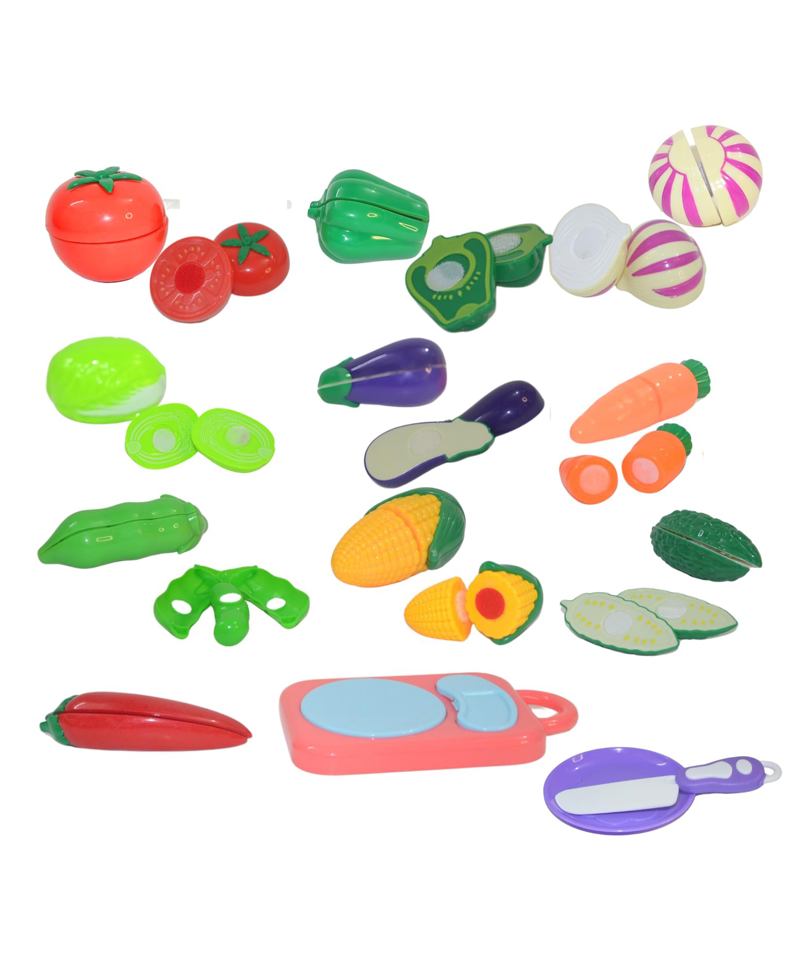 Crackles Colourful Realistic Pretend Play Kitchen Toys Sliceable Vegetable Play Set Toys - & Colourful Vegetables with Knife, Chopping Board and Plate -13 Pcs (Multi Color)-image-21