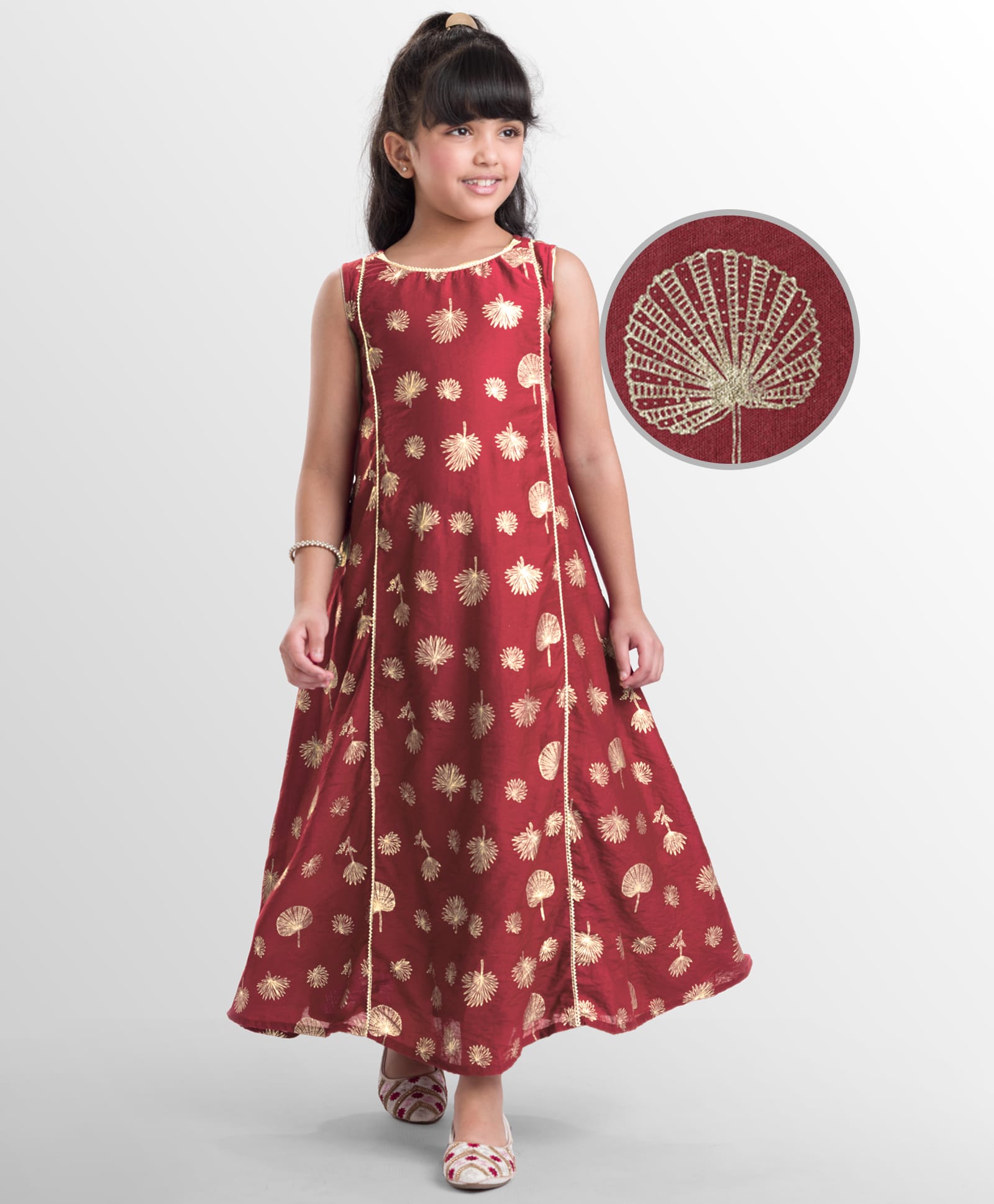 Earthy Touch Woven Sleeveless Ghadwal Foil Printed Ethnic Dress - Maroon-picture-26