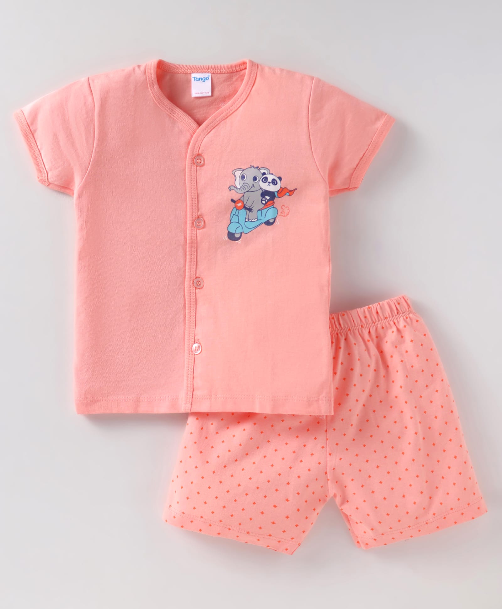 TANGO Single Jersey HalfSleeves Night Suit With Animal Print & Polka Dot - Pink-image-22