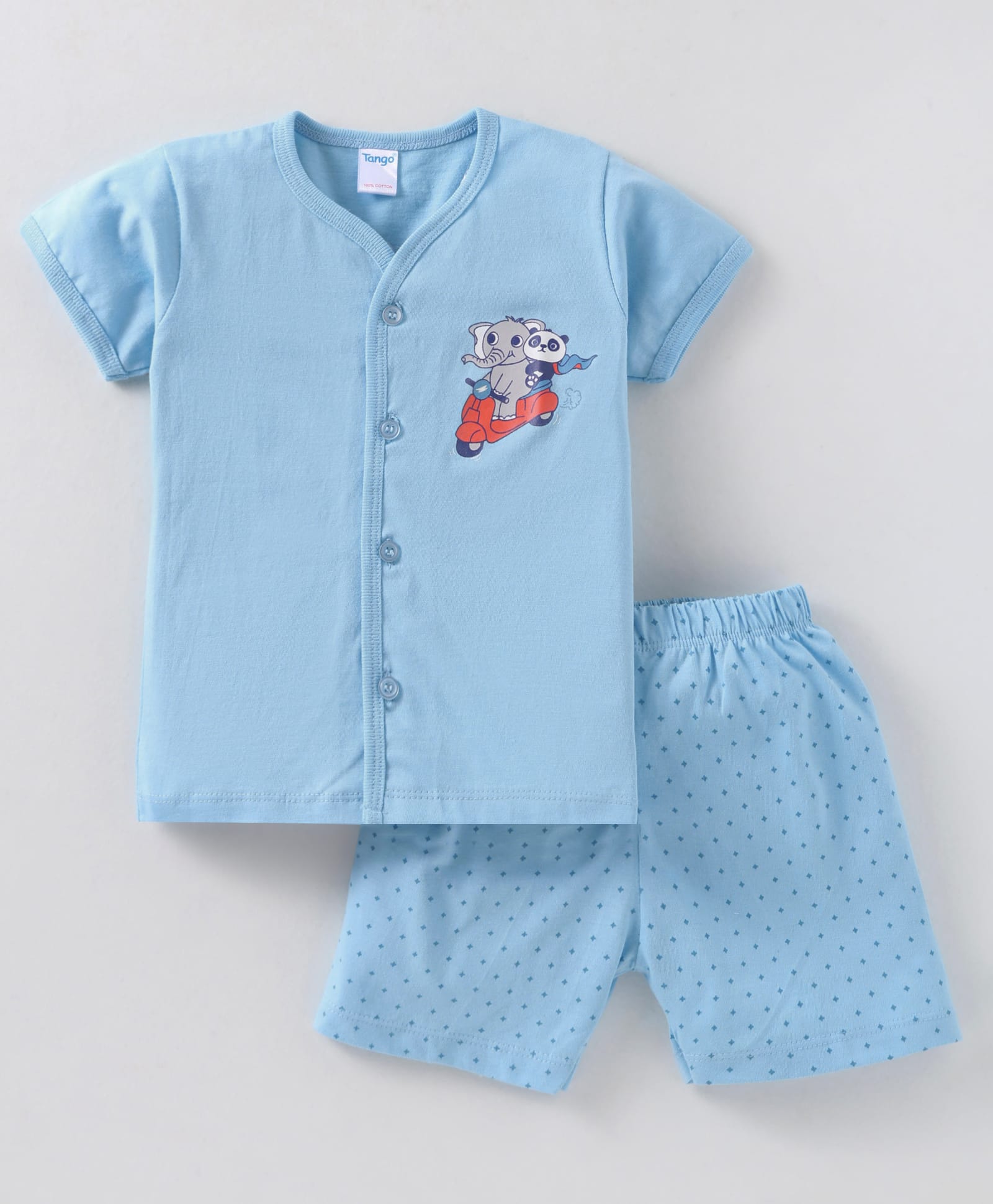 TANGO Single Jersey HalfSleeves Night Suit With Animal Print & Polka Dot - Light Blue-image-21