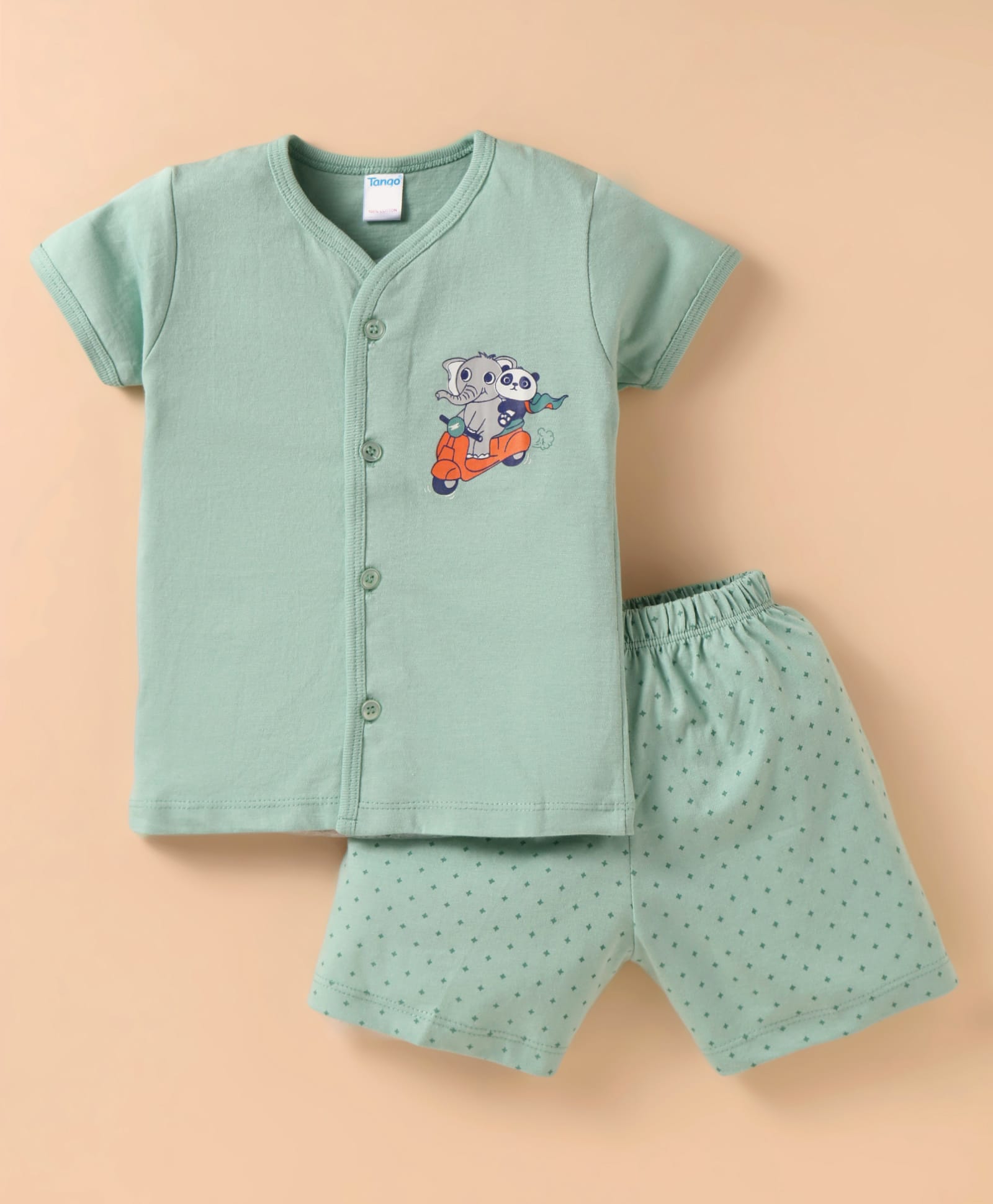 TANGO Single Jersey HalfSleeves Night Suit With Animal Print & Polka Dot - Light Blue-picture-13