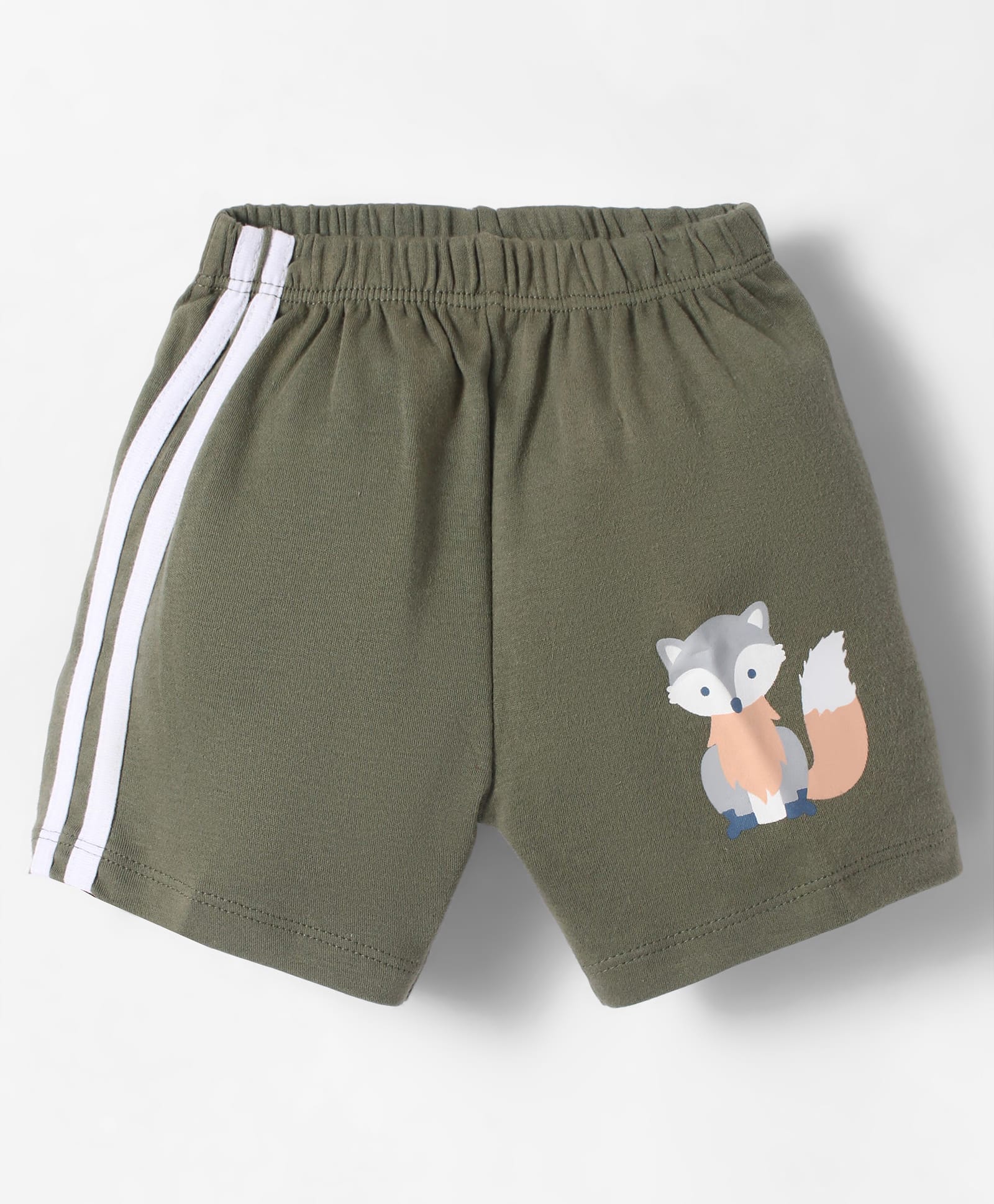 Tango Interlock Knit Knee Length Shorts with Fox Print - Olive Green-image-42