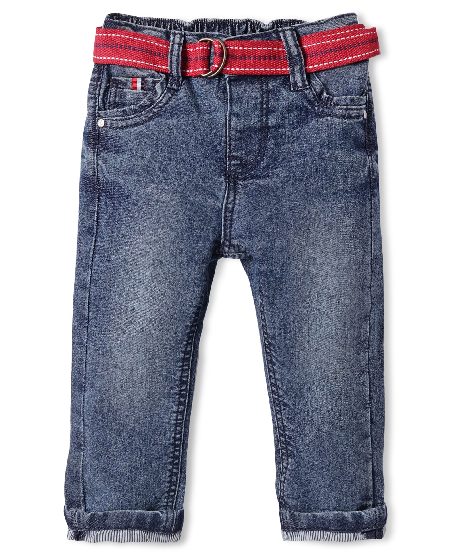 Babyhug Washed Denim Full Length Jeans With Stretch - Blue-image-32