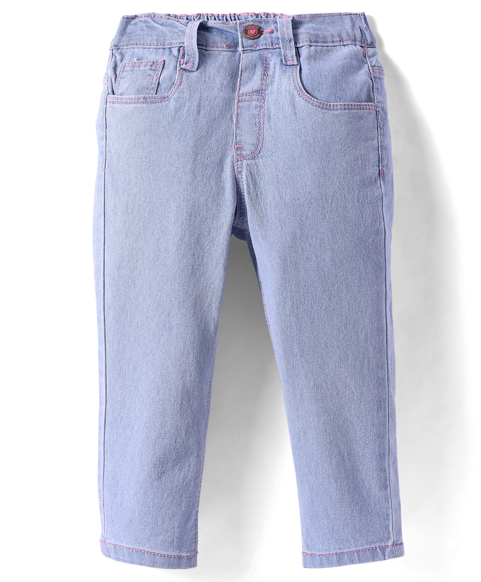 Babyhug Full Length Solid Washed Denim Jeans With Stretch - Light Blue