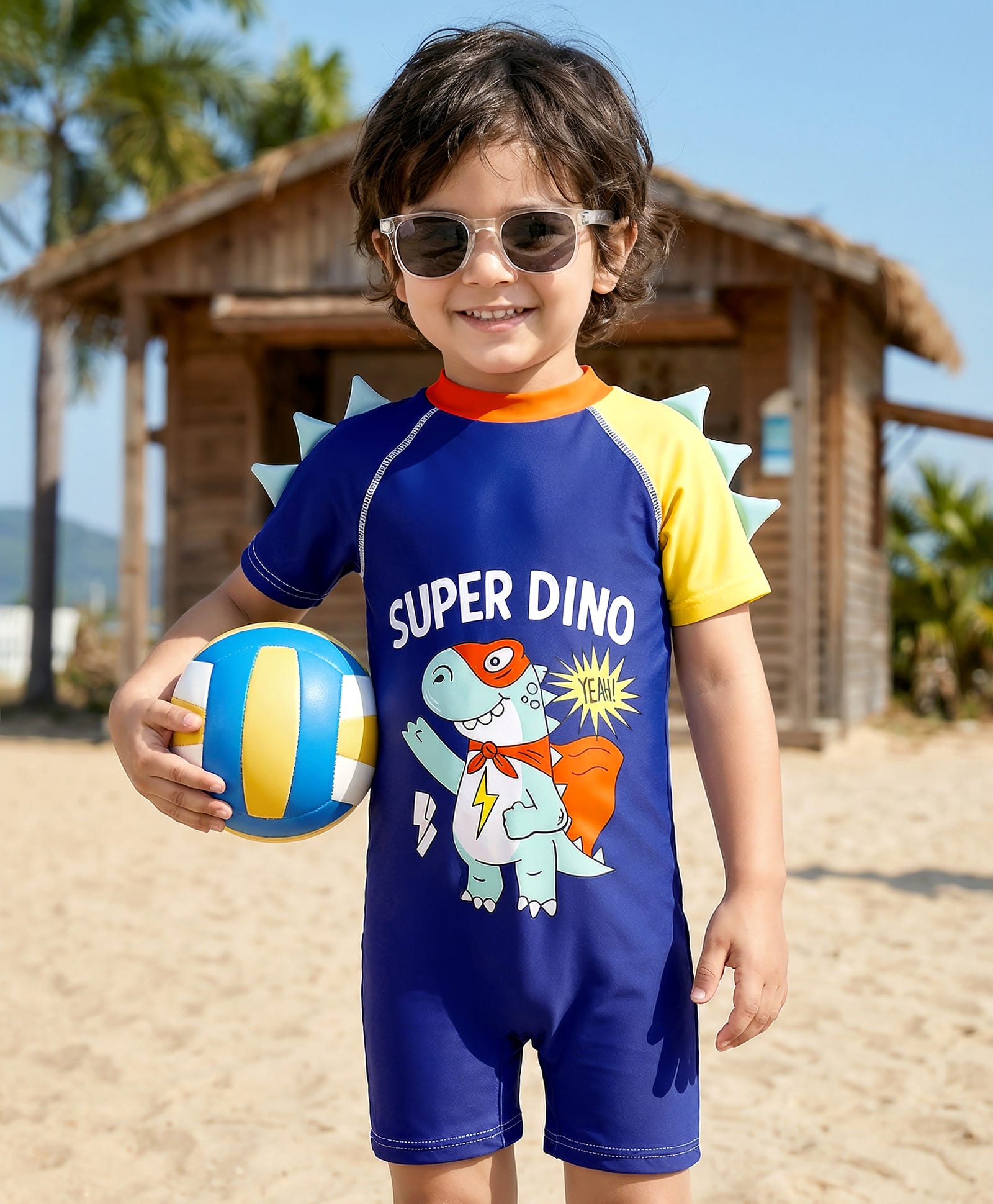 Babyhug Half Sleeves Legged Swimsuit withDino Print - Navy Blue-image-16