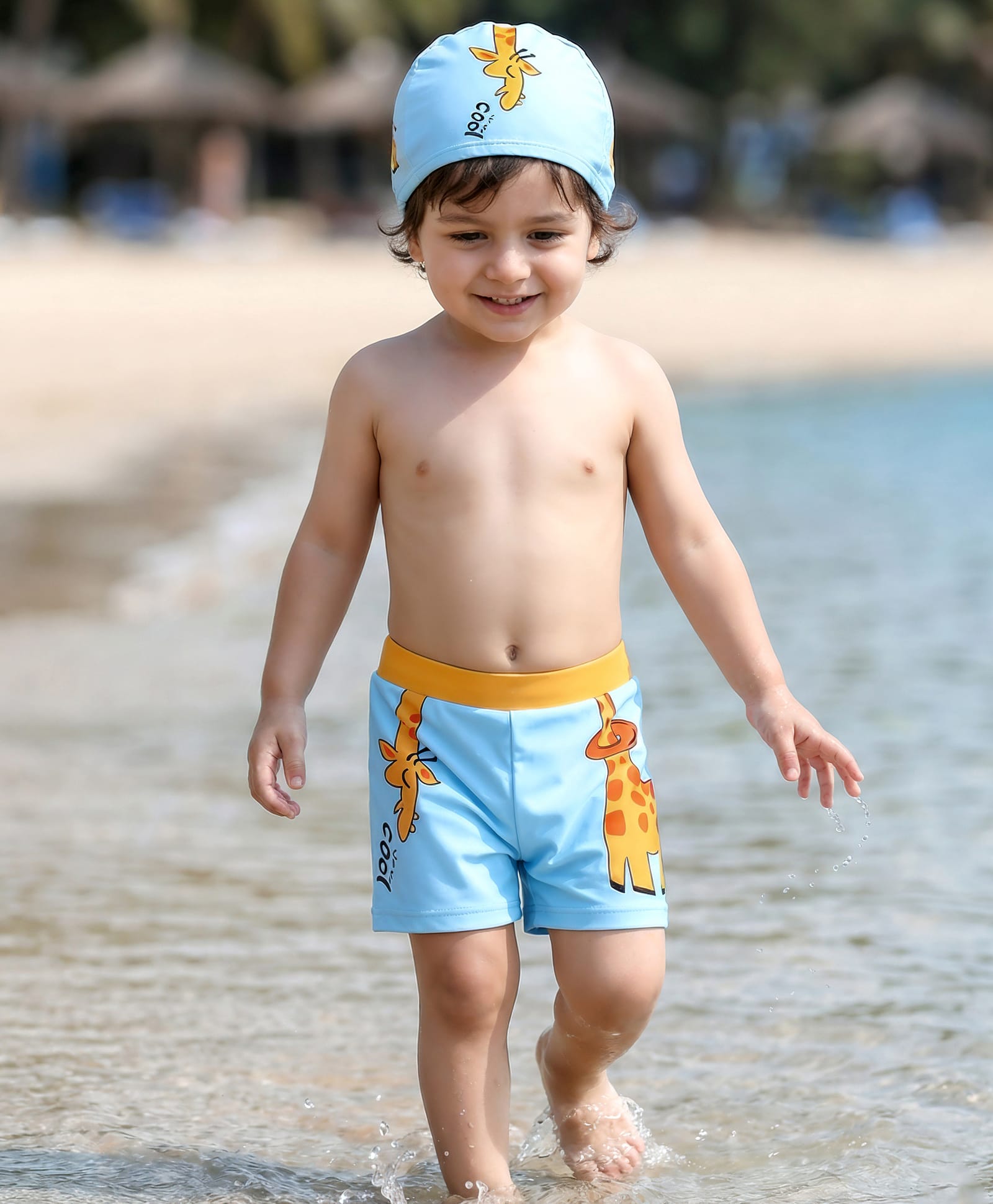 Babyhug Swimming Trunk with Cap Giraffe Print - Light Blue-image-17