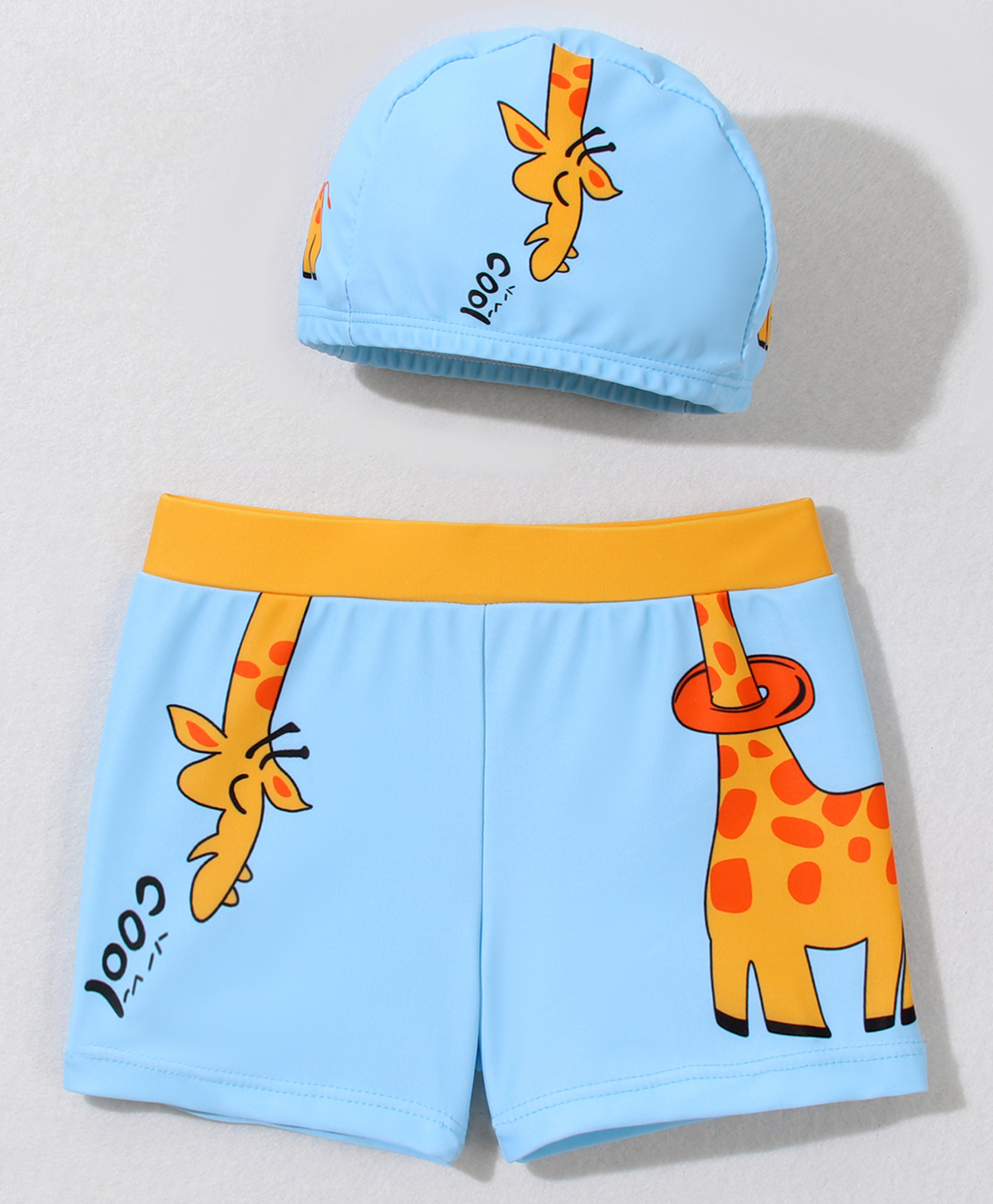 Babyhug Swimming Trunk with Cap Giraffe Print - Light Blue