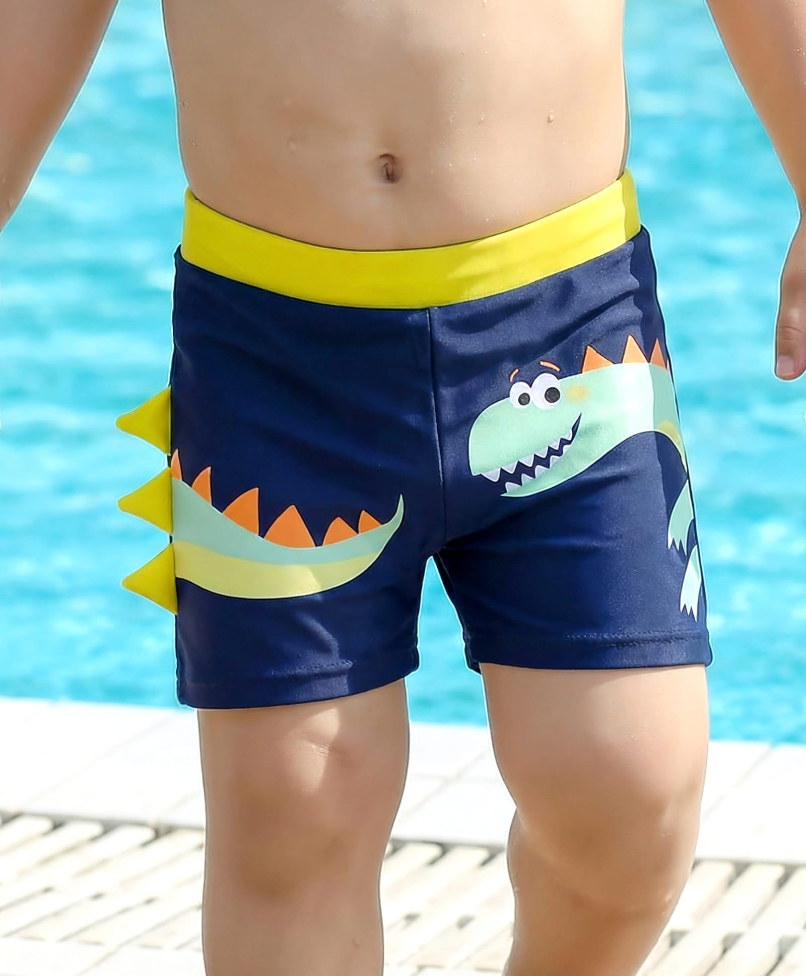 Babyhug Swimming Trunks With Dino Print & Applique - Navy Blue