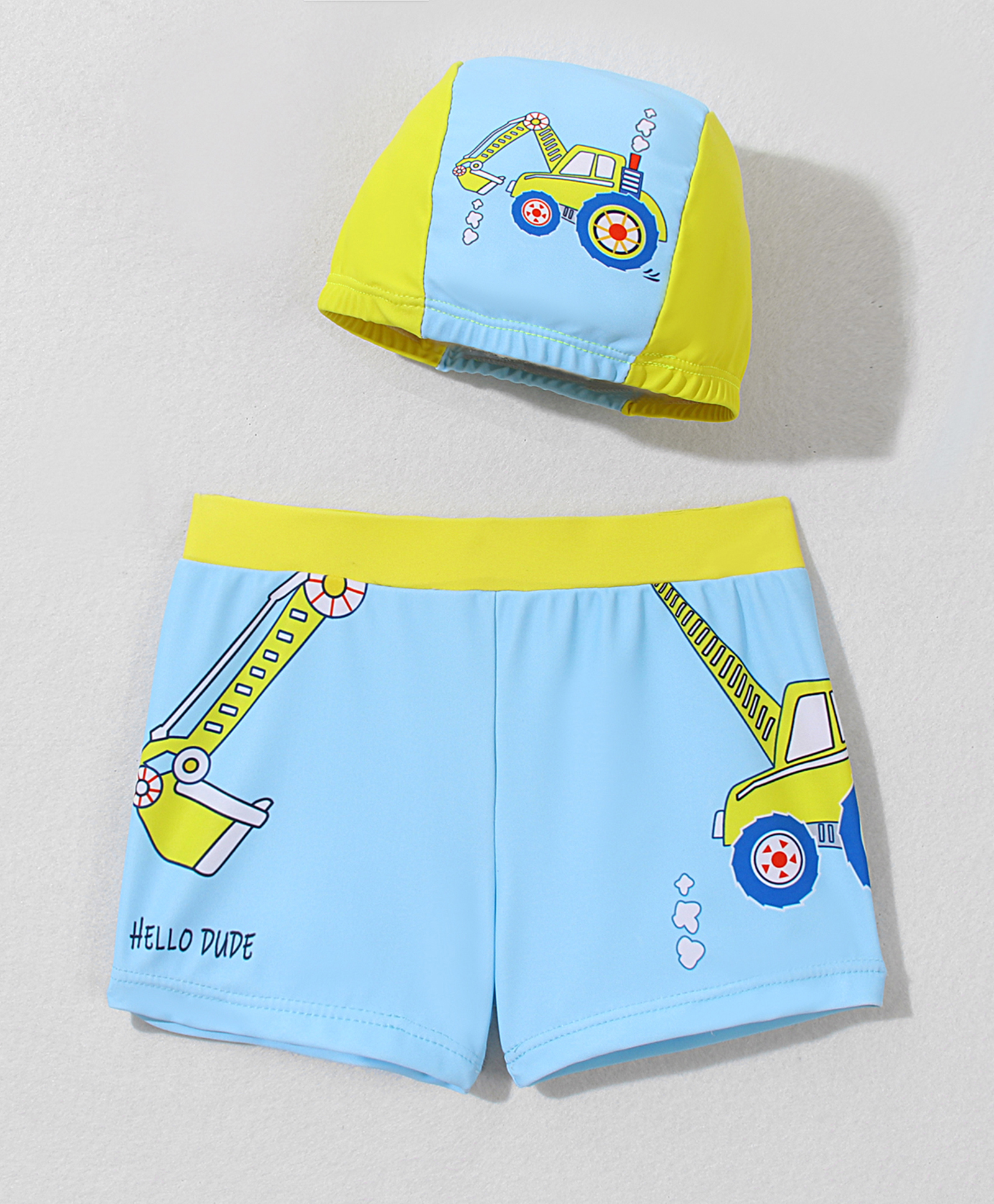 Mark & Mia Swimming Trunk with Cap Vehicle Print -Light Blue