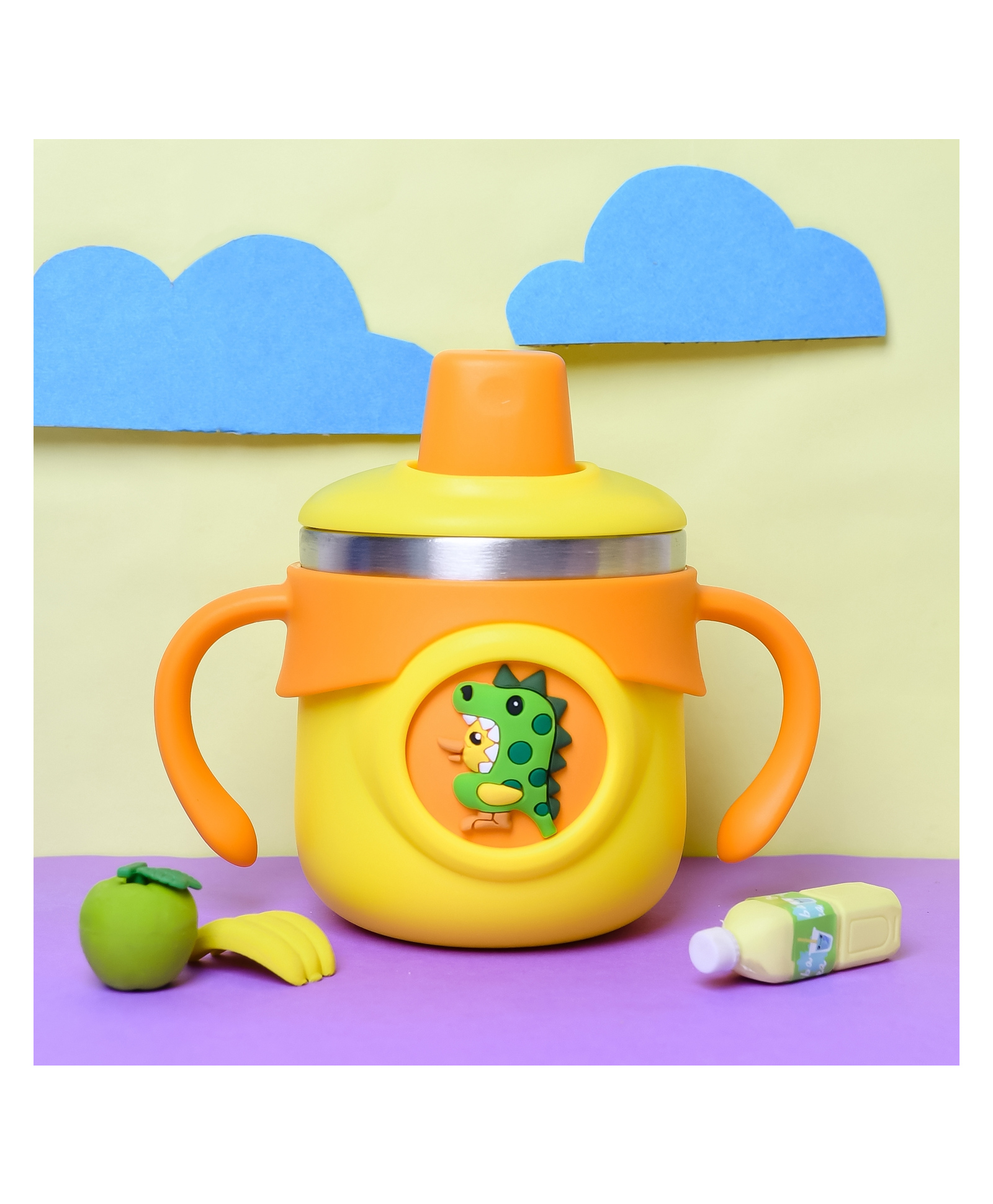 THE LITTLE LOOKERS Stainless Steel Insulated Hot & Cold Sipper Bottle for Kids/Double Wall & Vacuuming/Sipper Cups with Straw/Travelling Water Bottle for Kids with Straw (260ml) - Yellow