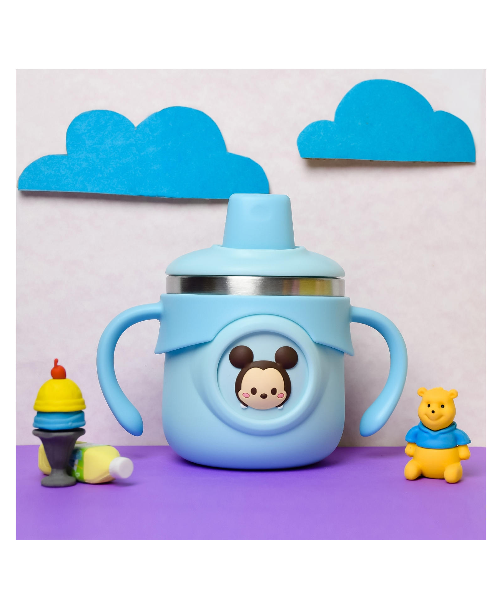 THE LITTLE LOOKERS Stainless Steel Insulated Hot & Cold Sipper Bottle for Kids/Double Wall & Vacuuming/Sipper Cups with Straw/Travelling Water Bottle for Kids with Straw (260ml) - Sky Blue