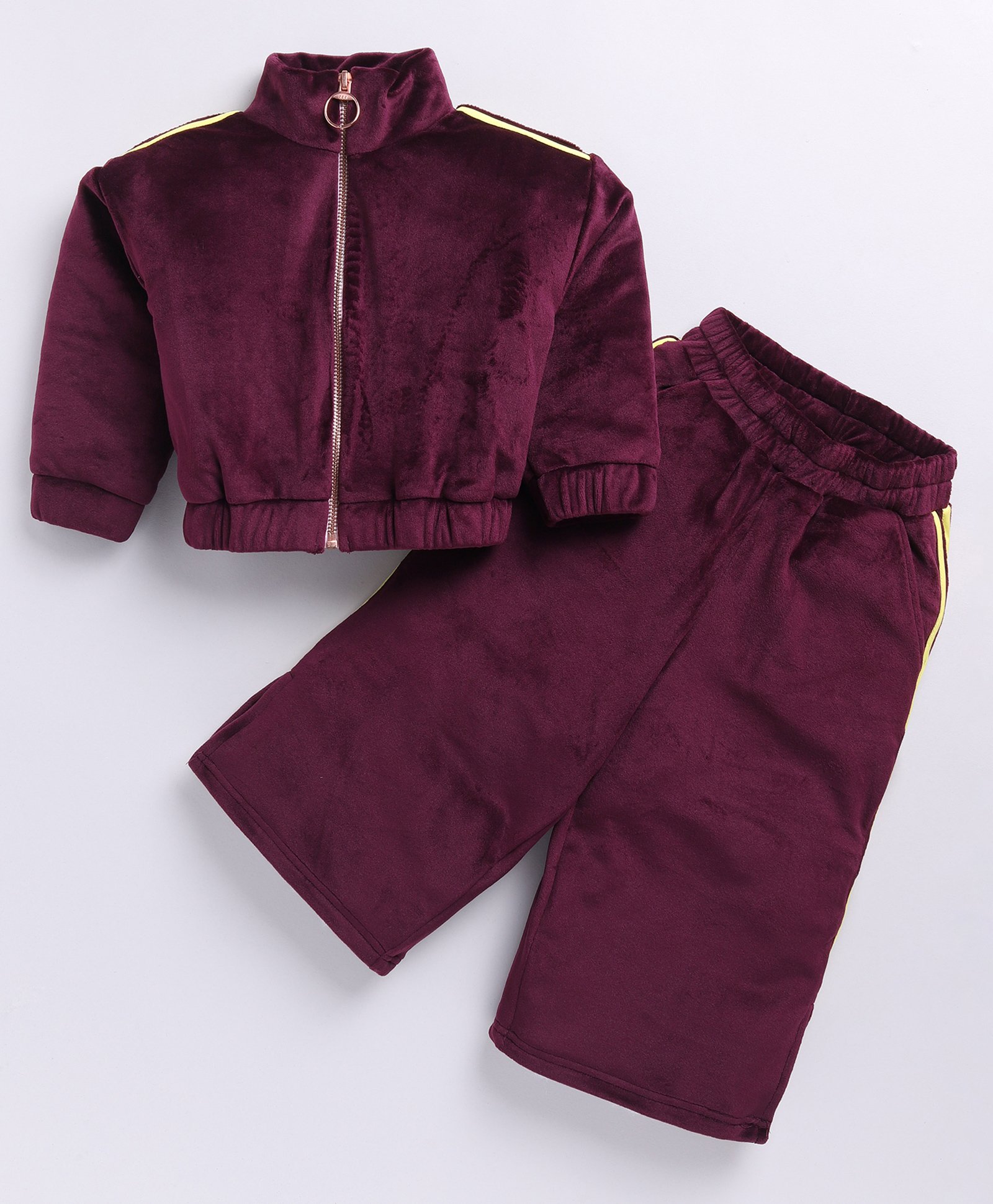 M'andy Velvet Full Sleeves Solid Top With Coordinating Pant Set - Maroon-picture-24