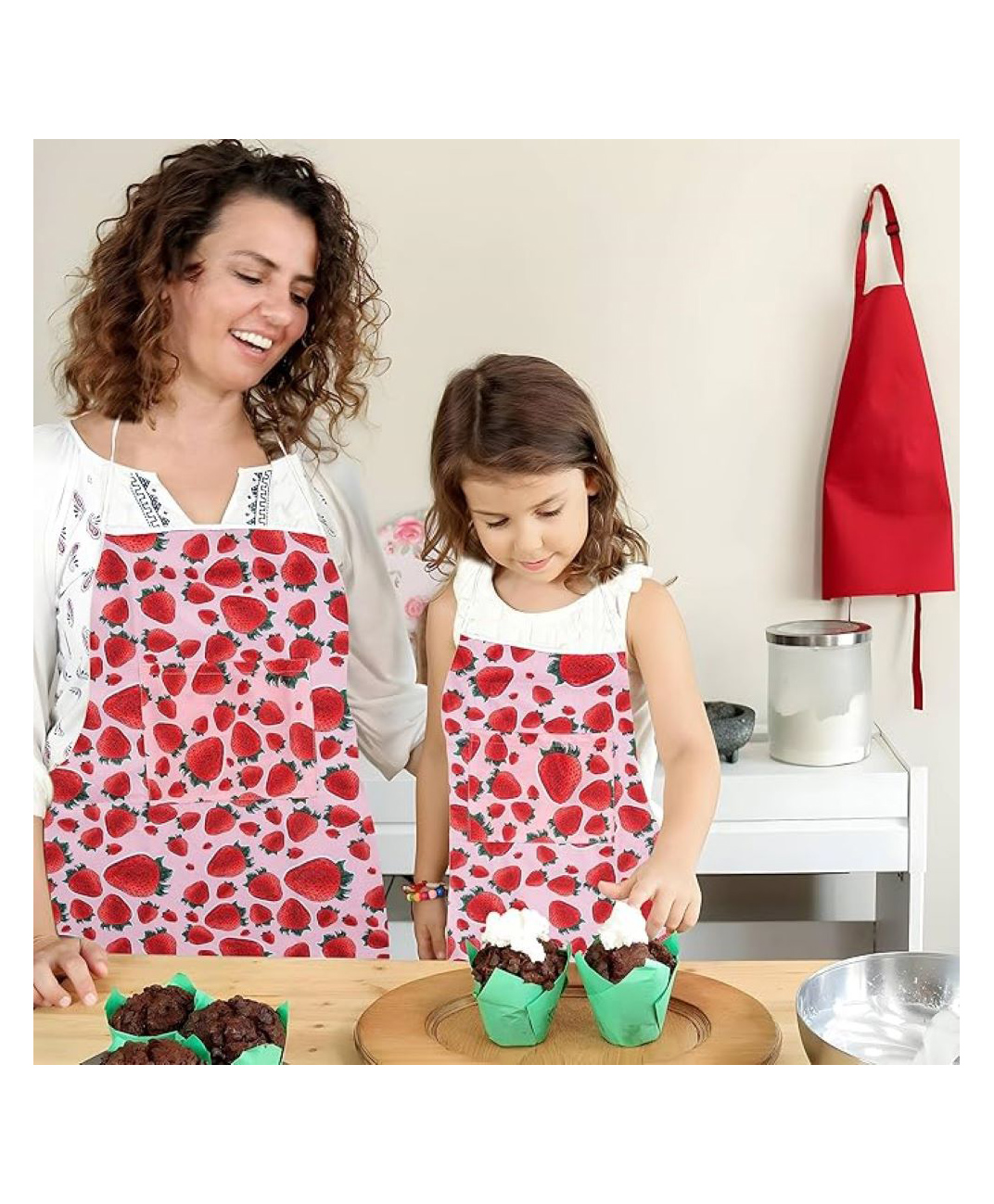 AAZEEM 2 Pack Matching Aprons with Pockets for Kids and Adults Perfect for Mommy and Me Cooking Baking Painting Gardening-image-44