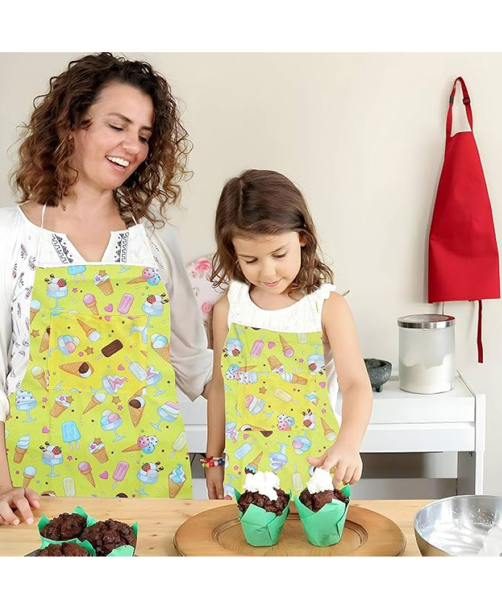 AAZEEM 2 Pack Matching Aprons with Pockets Perfect for Mommy and Me Cooking,Baking,Painting,Gardening Pack of 2 - Yellow-picture-4