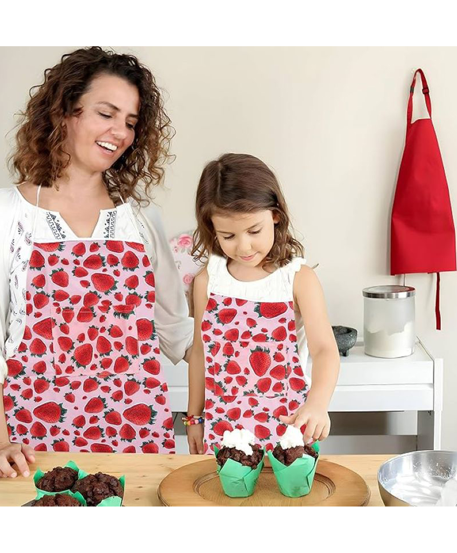 AAZEEM Aprons With Pockets for Kids | Girls |Boys|Apron for Painting |Cooking |Baking |Crafting |Art Gardening Adjustable|Pack of 2| Red & Pink-picture-5