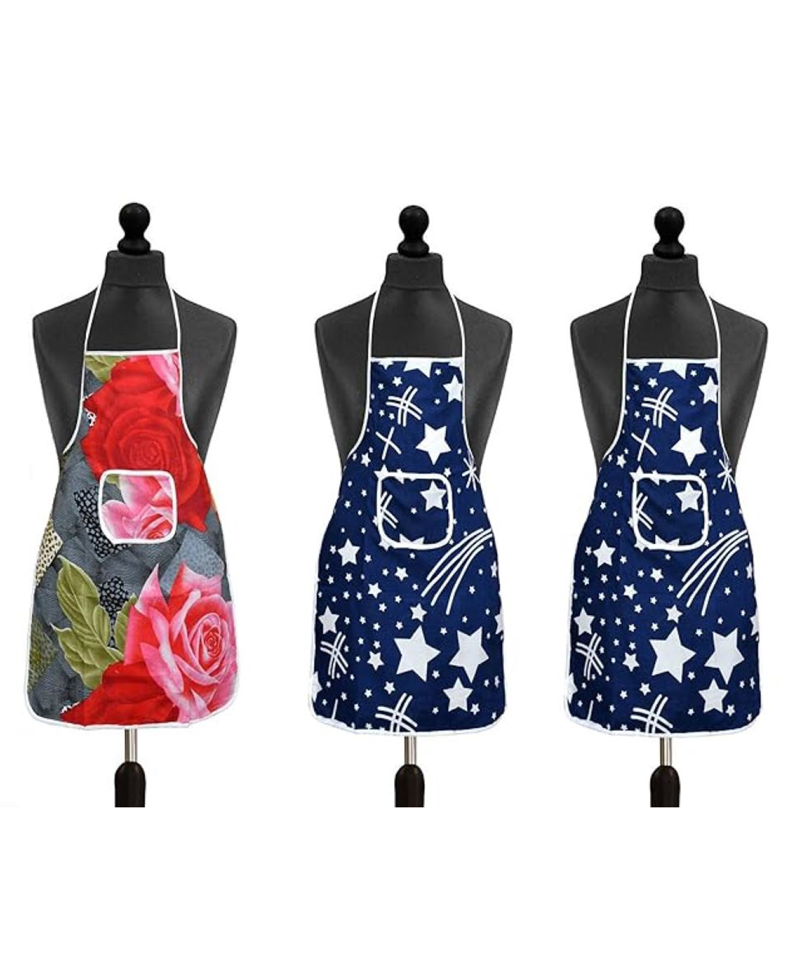 AAZEEM Cotton Abstract Kitchen Apron with Waterproof Back & Front Pocket Pack of 3 - Red & Navy Blue-image-43