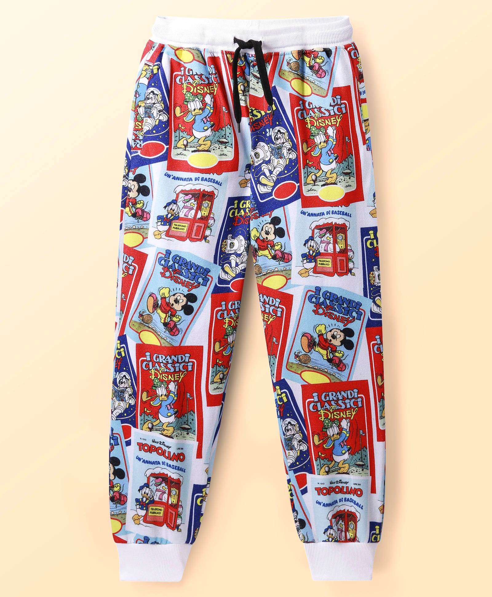 Ollington St. Disney Terry Knit Full Length Track Pants With Mickey Mouse Graphics - Red & White-picture-20