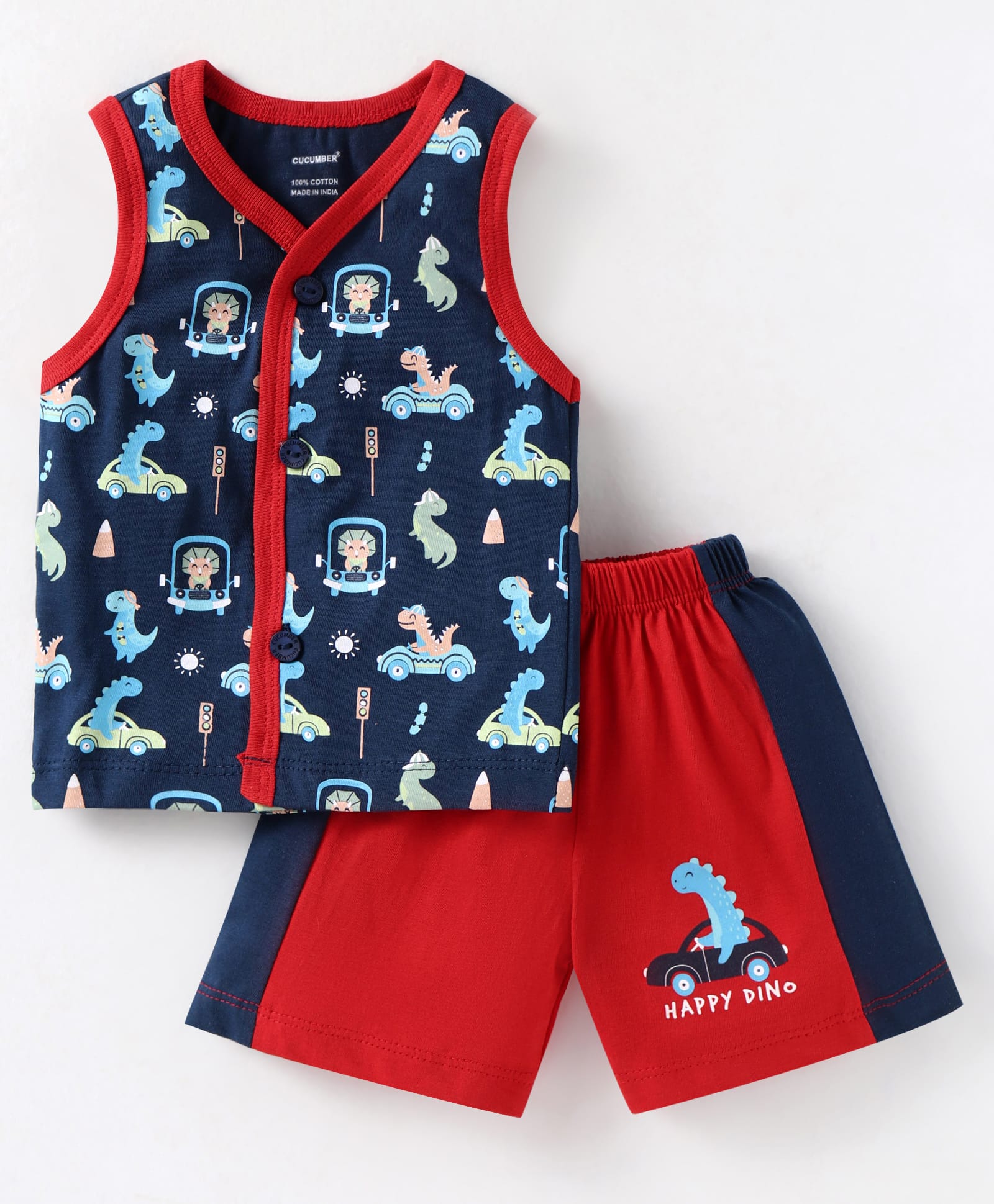 CUCUMBER Sinker Knit Sleeveless Dino Printed Shorts Night Suit - Navy Blue-picture-16