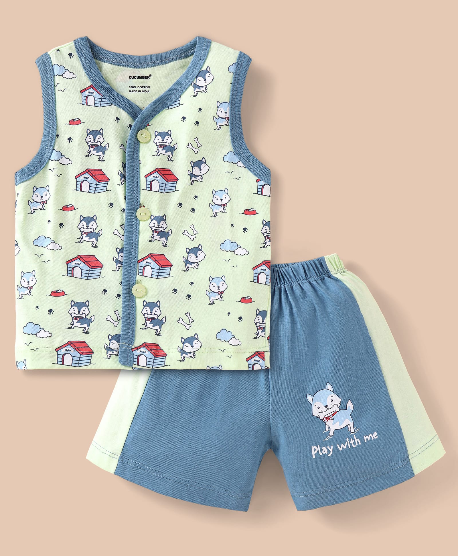 CUCUMBER Sinker Knit Sleeveless Animal Printed Shorts Night Suit - Light Blue-picture-17