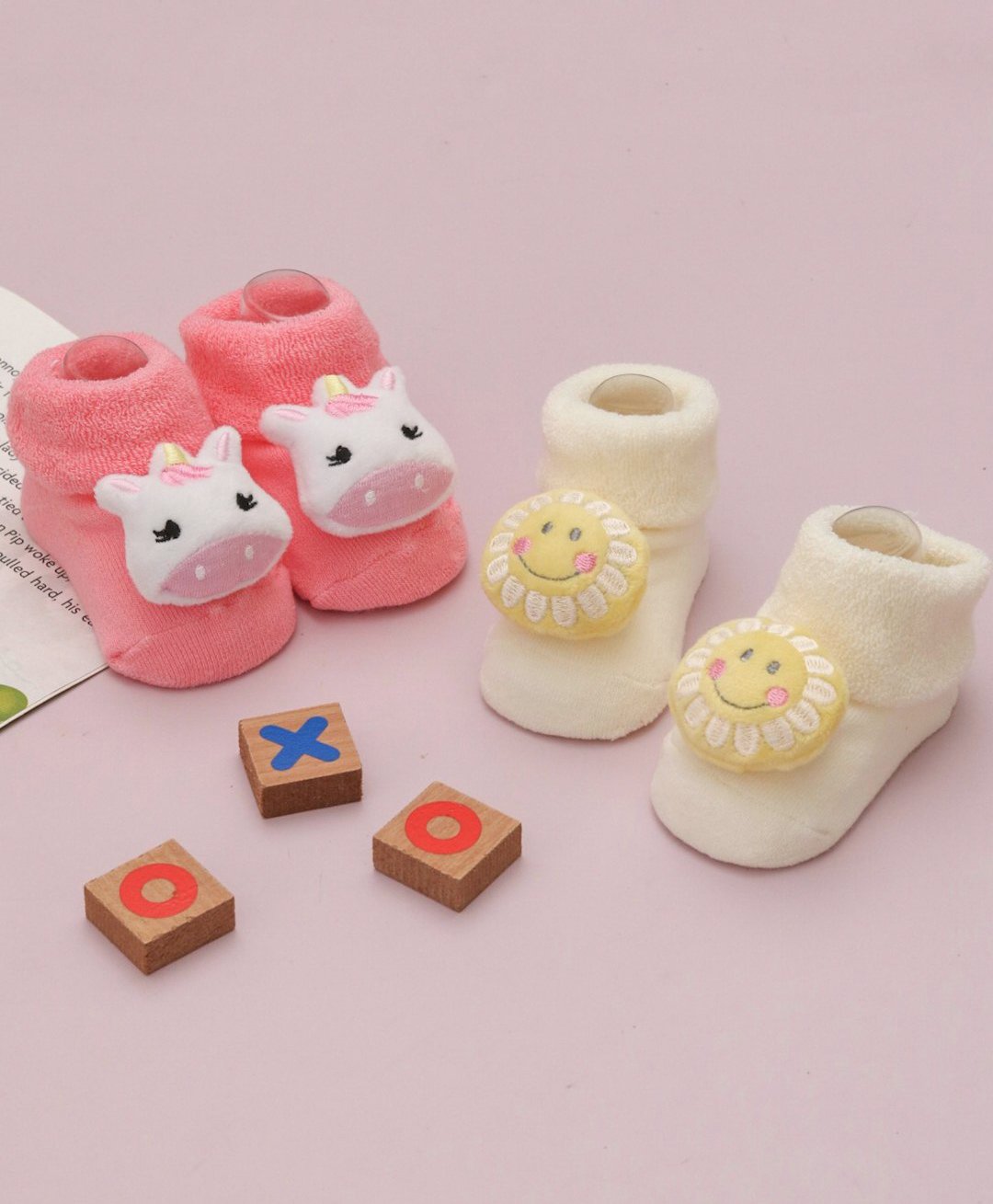 Yellow Bee Pack Of 2 Cotton Sunflower & Unicorn Applique Detailed Socks - Pink & Yellow-image-49