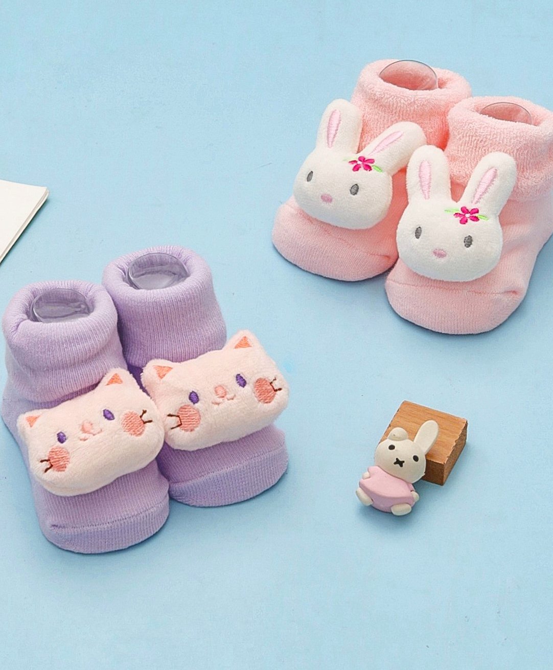 Yellow Bee Pack Of 2 Cotton Kitty & Bunny Applique Detailed Socks - Pink & Purple-picture-16