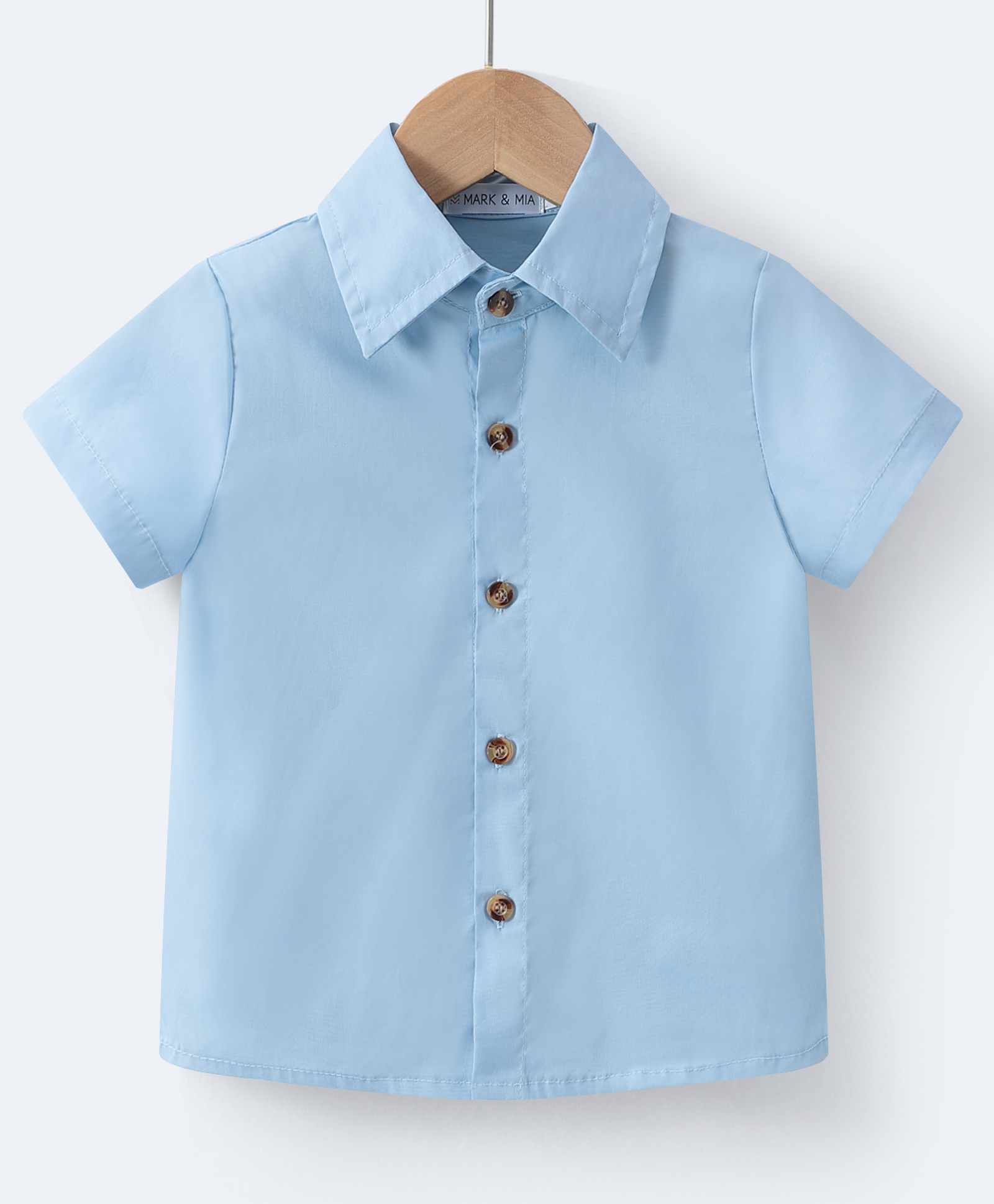 Mark & Mia Cotton Half Sleeves Solid Color Shirt - Light Blue-picture-22