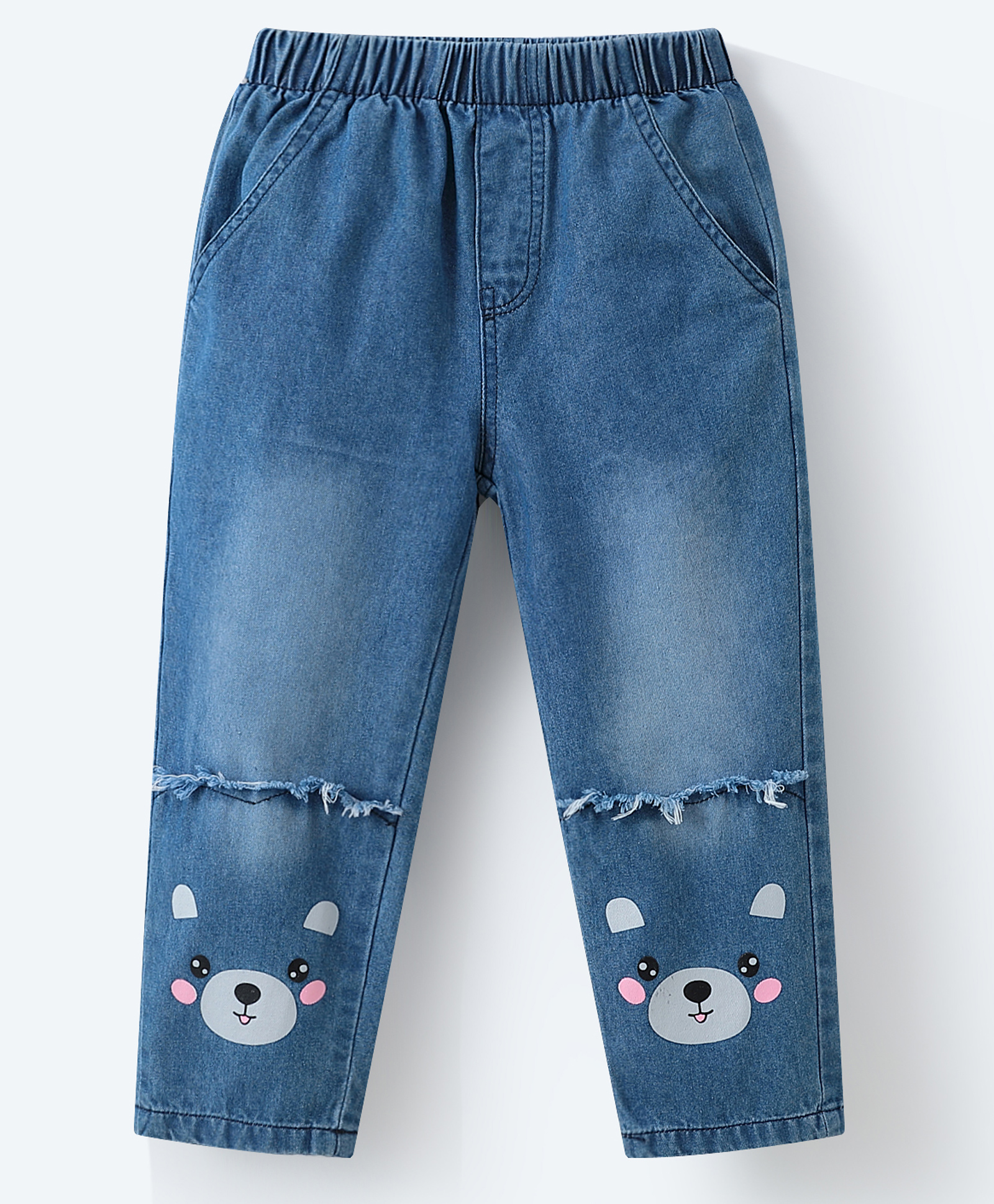 Mark & Mia Washed Full Length Jeans With Bear Print - Royal Blue-image-7