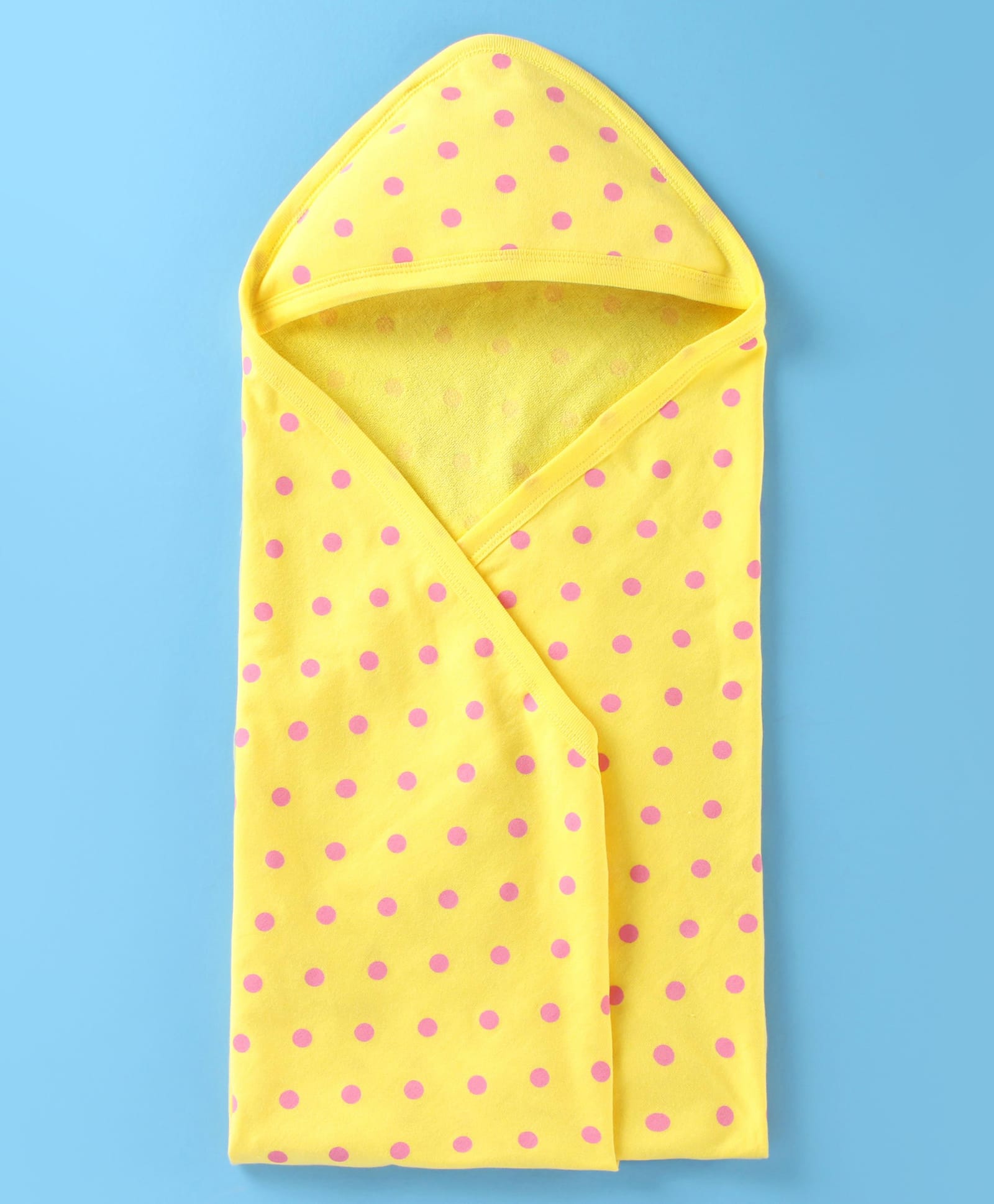 Babyhug Terry Woven Hooded Wrapper with Polka Dots Print L 76 x B 76 cm - Yellow-picture-18