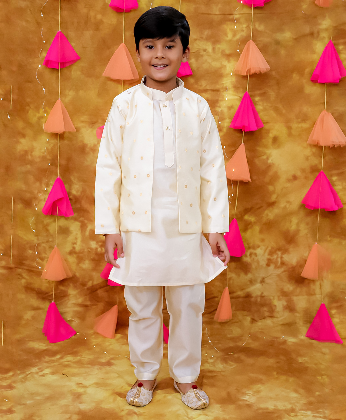 KID1 Silk Full Sleeves Abstract Embroidered Kurta Pyjama With Jacket Set - Off White-image-21
