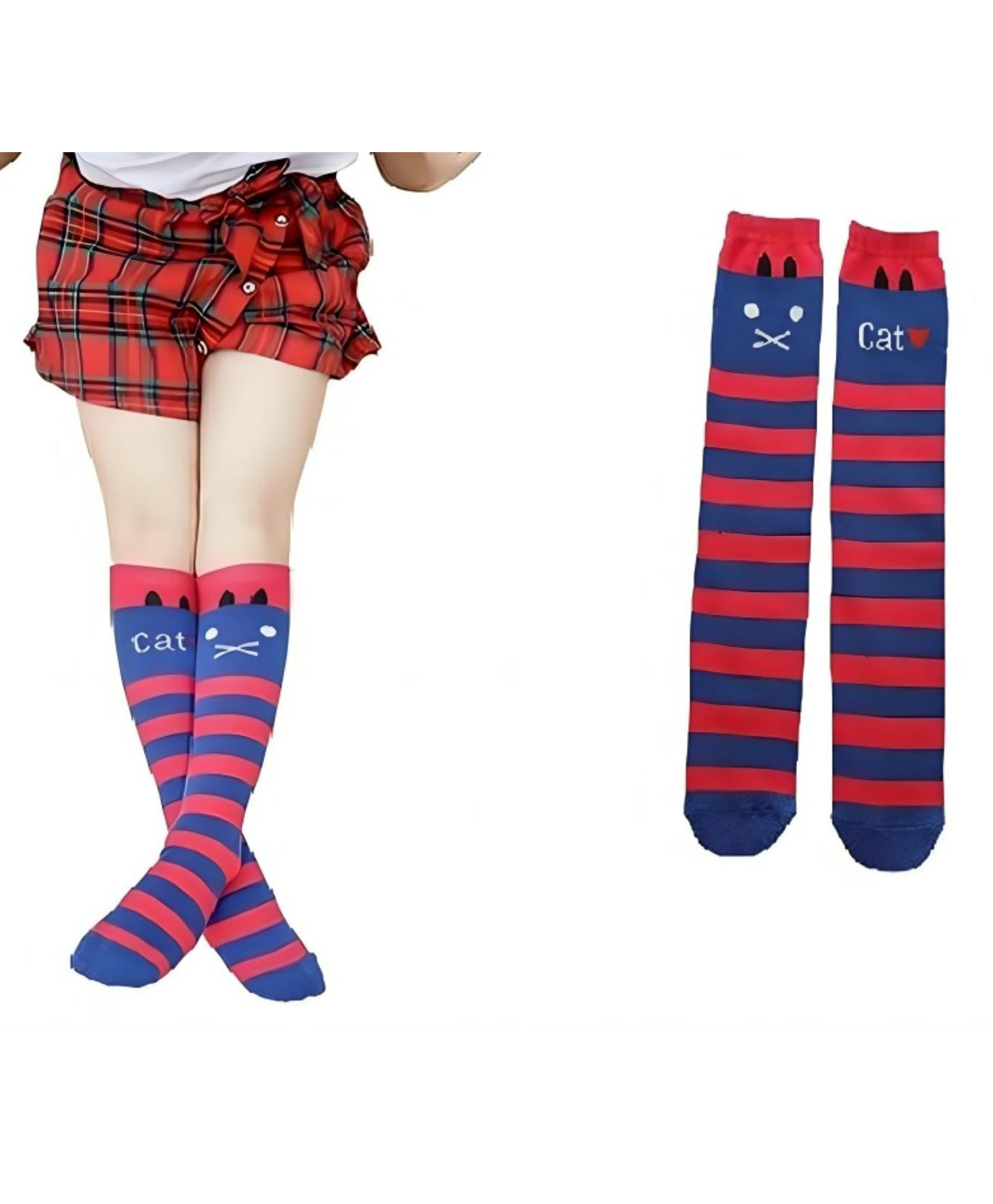 MOMISY Striped Knee Socks - Dark Pink & Blue-picture-28