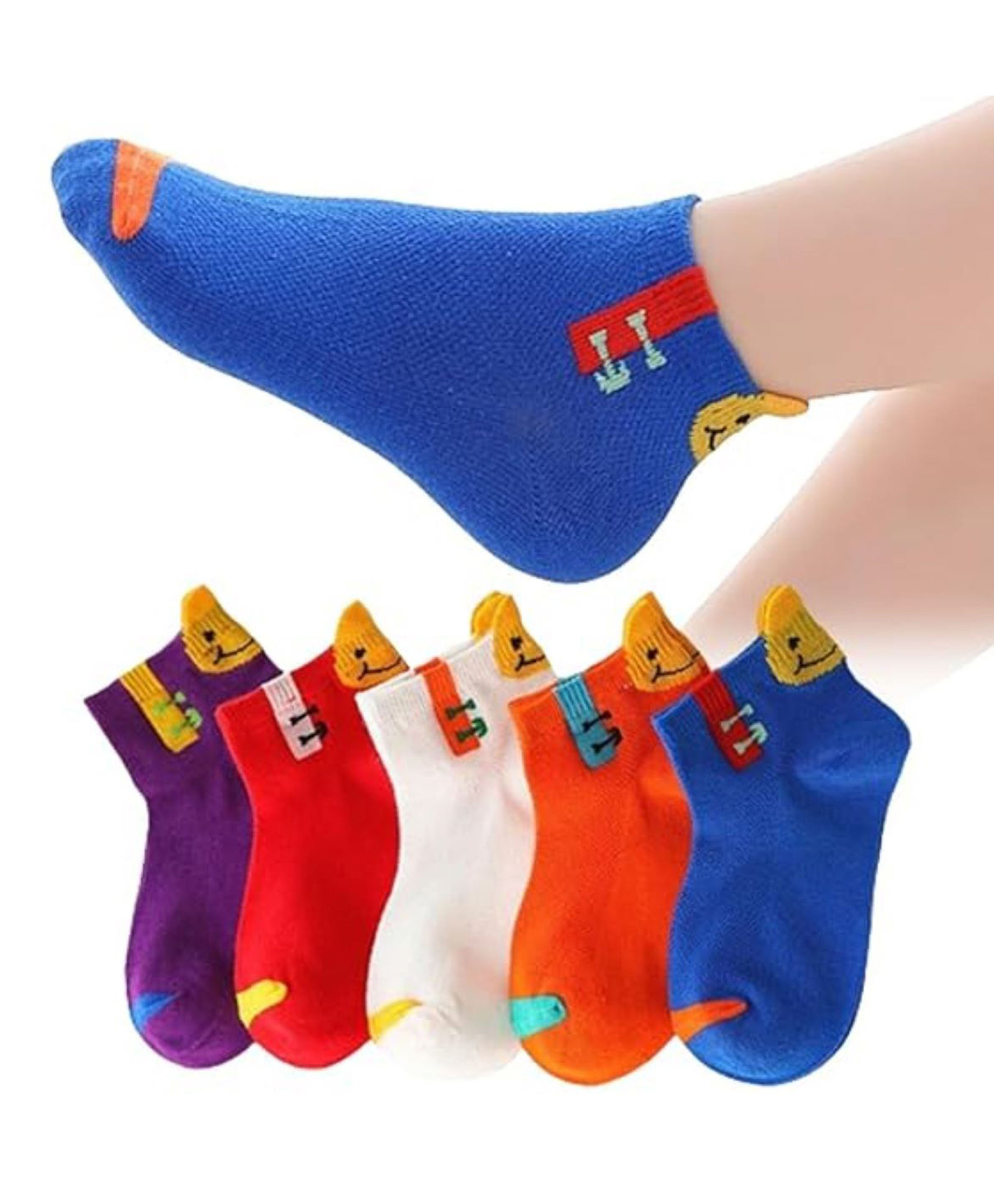 MOMISY Cotton Blend Pack Of 5 Smiley Face Designed Socks - Multi Colour