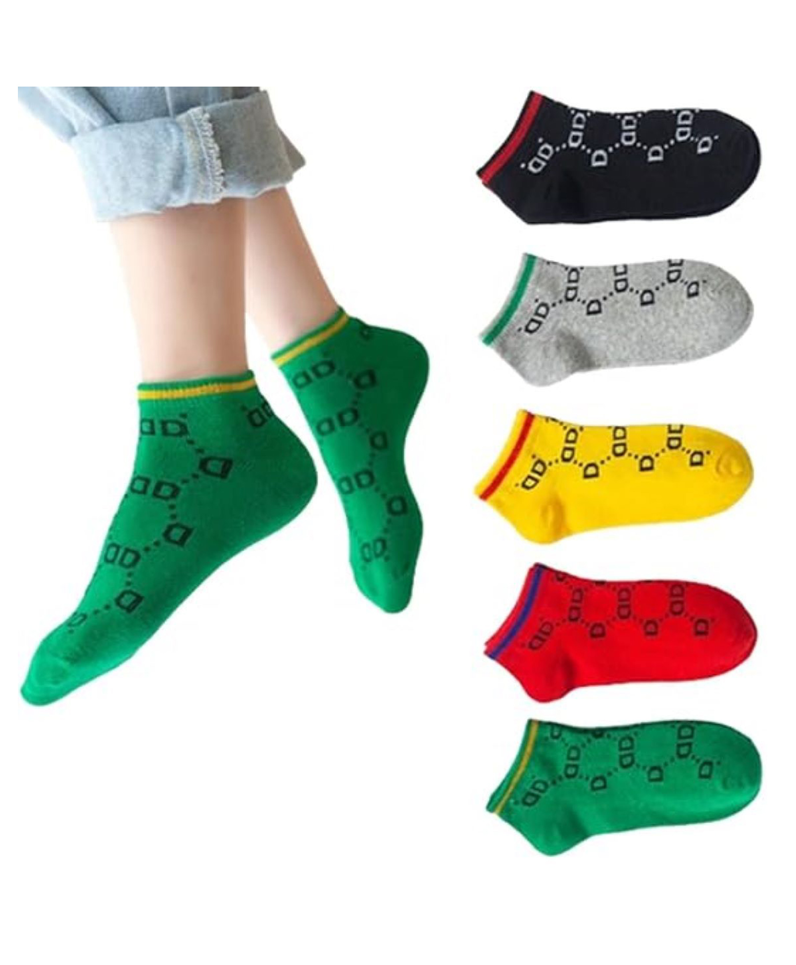 MOMISY Pack Of 5 Abstract Designed Tube Socks - Multi Colour-image-6
