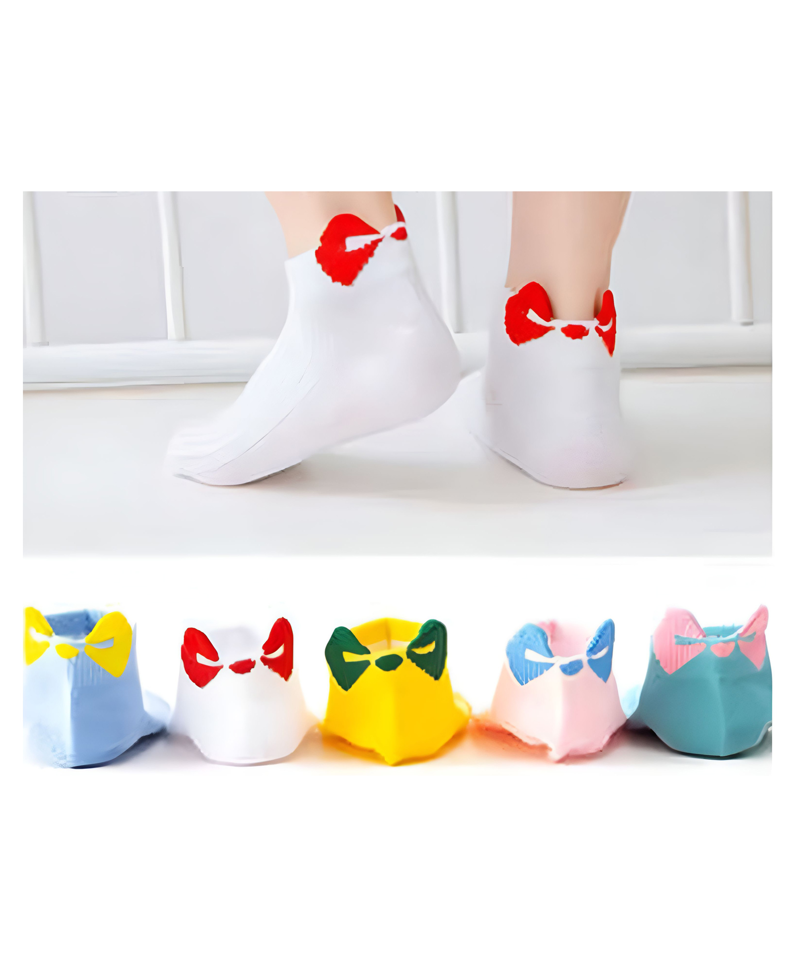 MOMISY Pack Of 5 Bow DesignedTube Socks-Multi Colour-image-31
