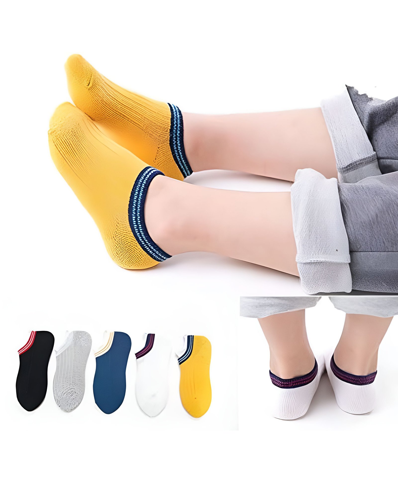 MOMISY Pack Of 5 Border Striped Tube Socks - Multi Color-image-37