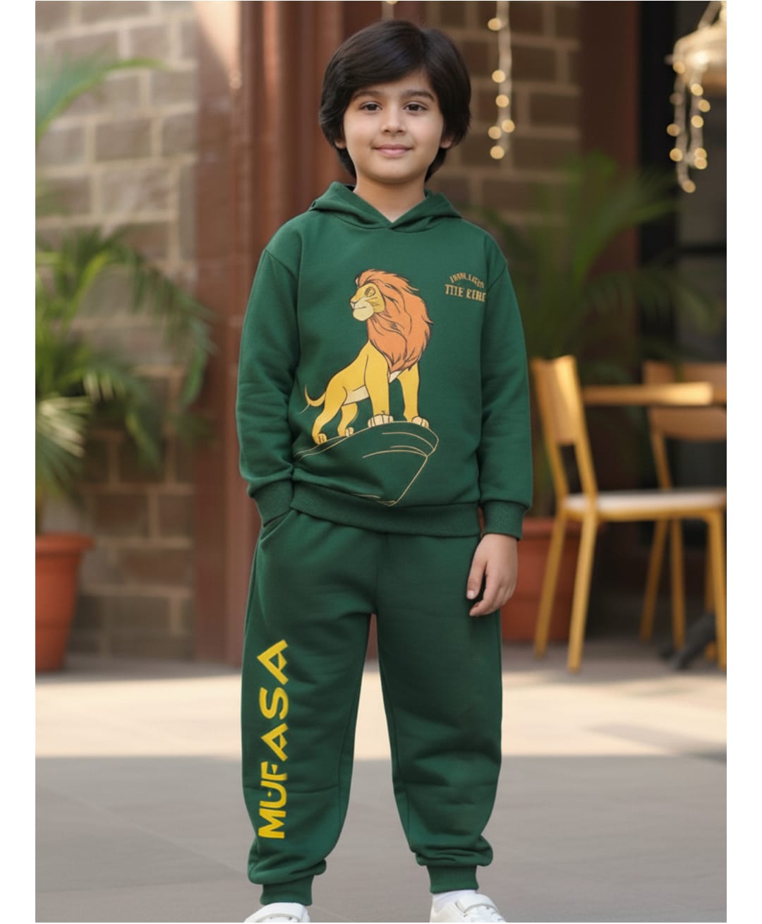 Nap Chief Pure Cotton Disney Featuring Full Sleeves Mufasa Printed Oversized Hoodie With Joggers Set - Green-image-26