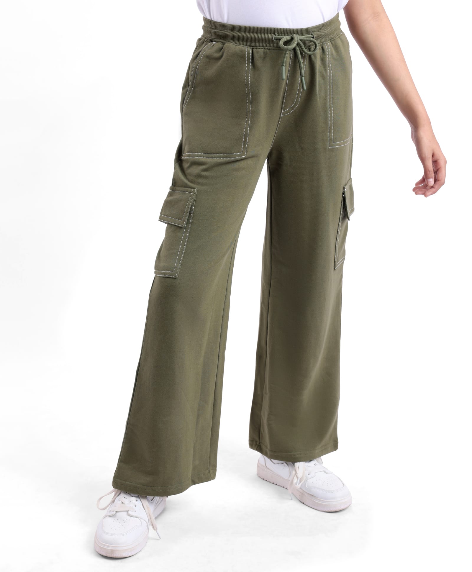 Pine Kids Knit Full Length Solid Lounge Pant with Pocket - Olive Green-picture-22