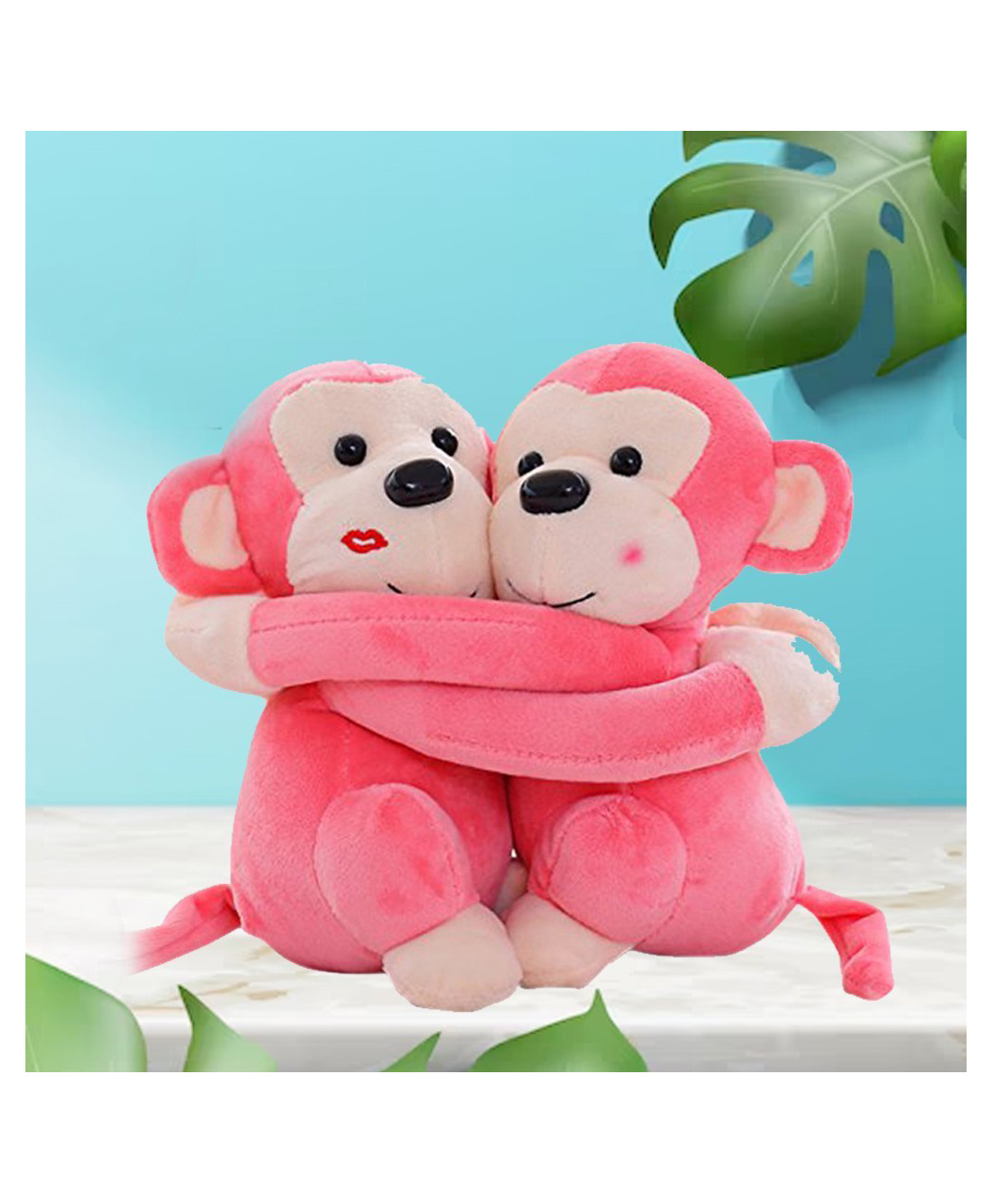 Besties Monkey's Cuddly Couple Plush Soft Toy Pink - Length 32 cm-image-33