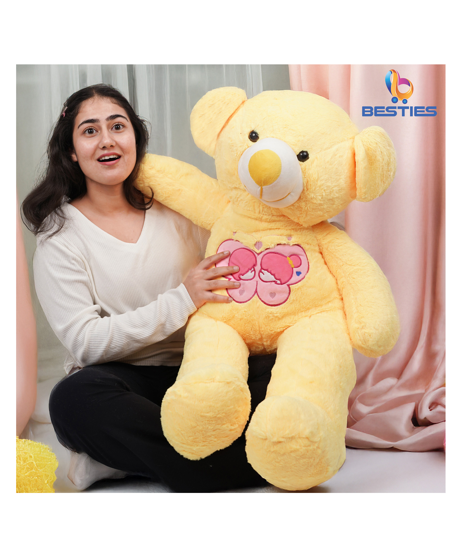 Besties Plush Teddy Bear Soft Toy Yellow - Height 90 cm-image-1