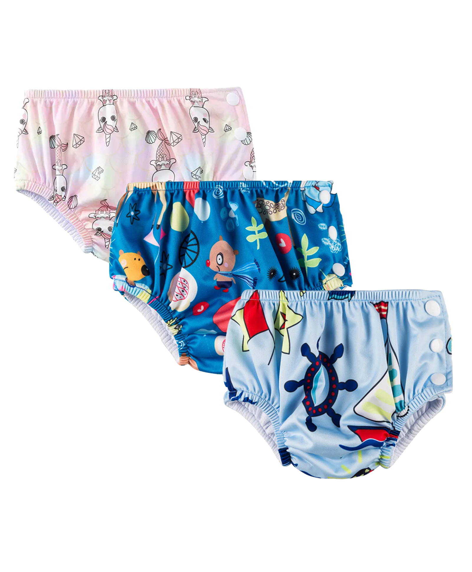 Chinmay Kids Waterproof Swim Diapers - Leakproof & Adjustable for Boys & Girls | Pack of 3 Fun Designs